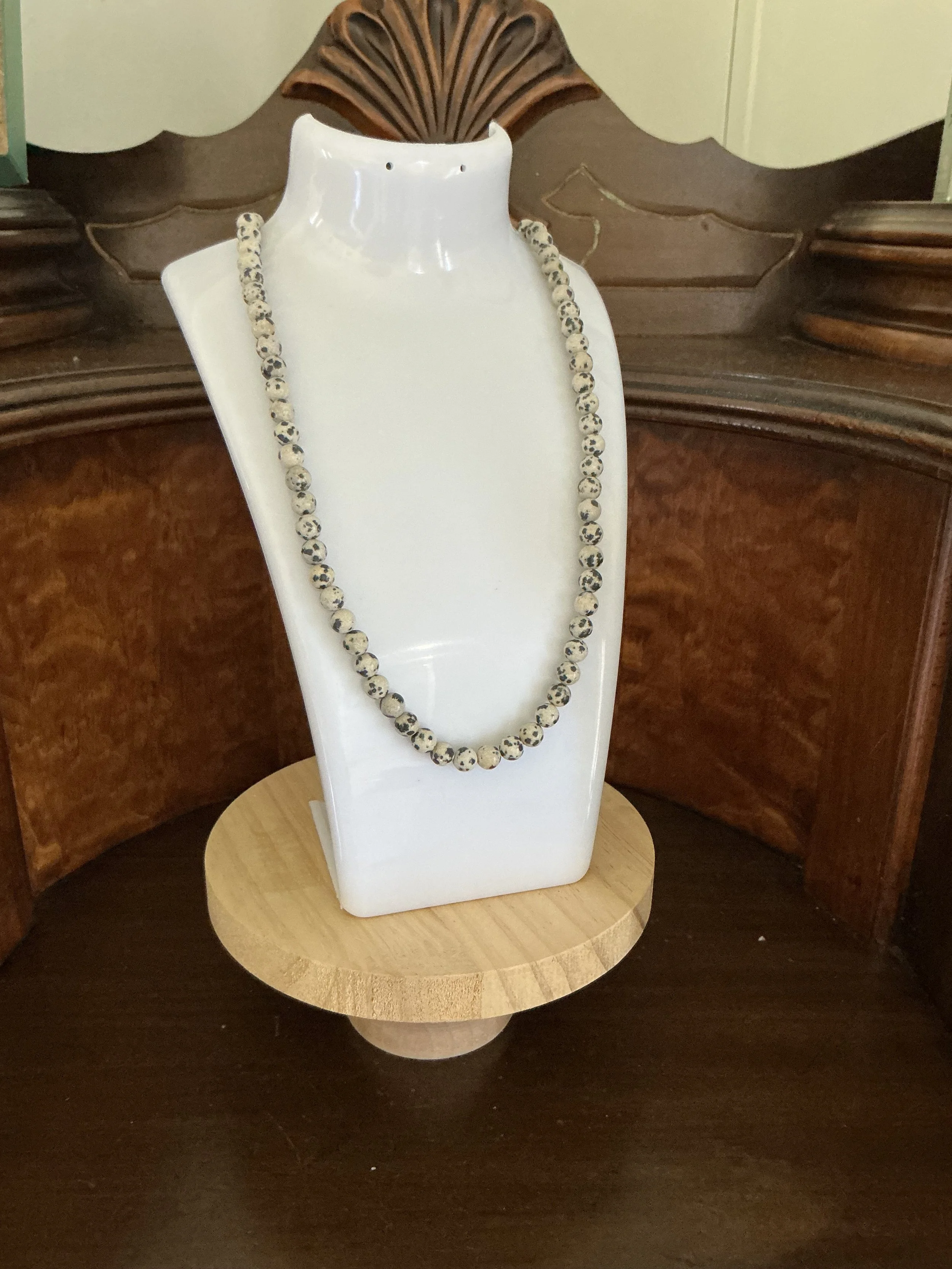Jasper Dalmatian Bead Necklace