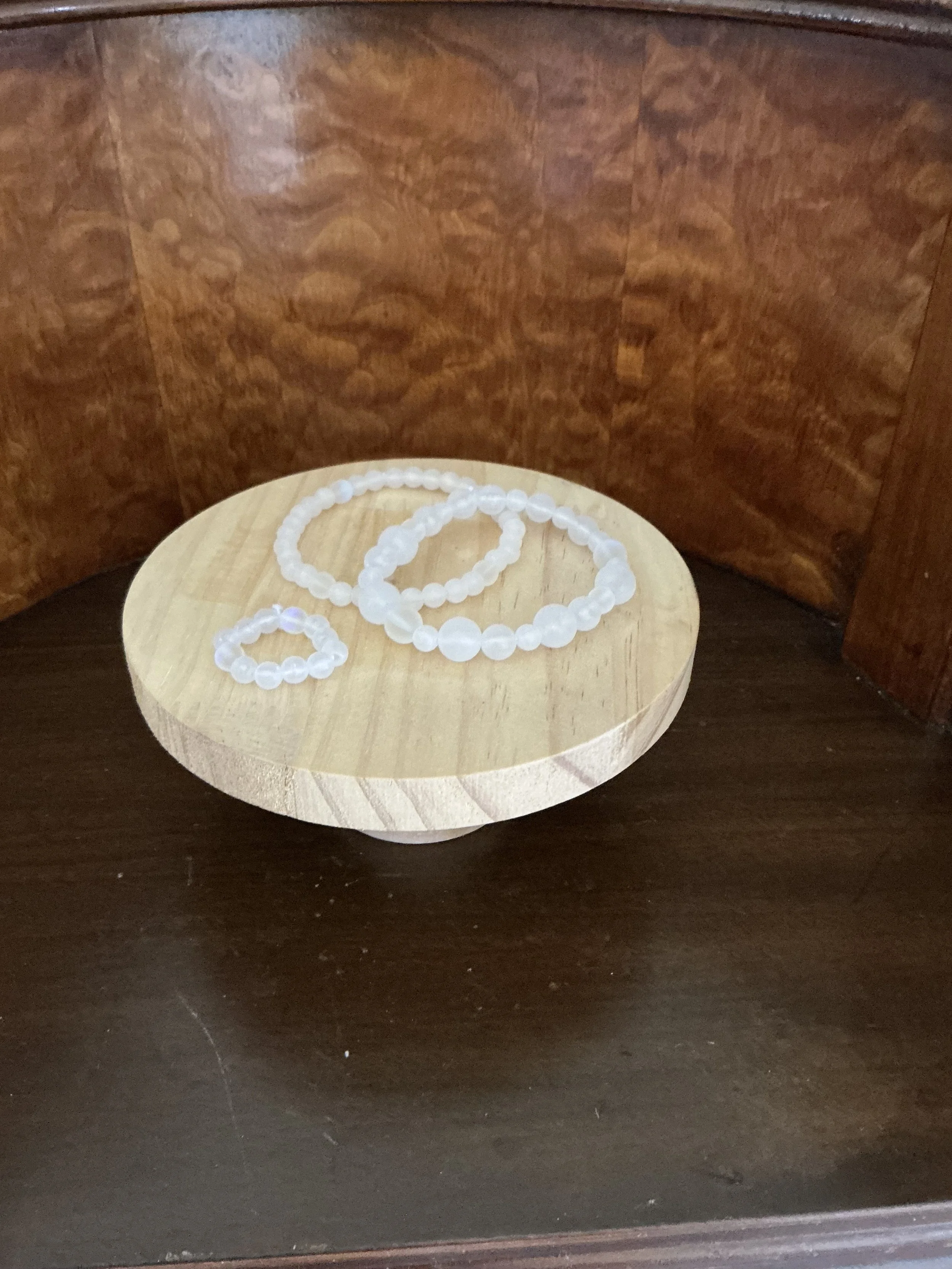 White Moon Bead Bracelets and Rings