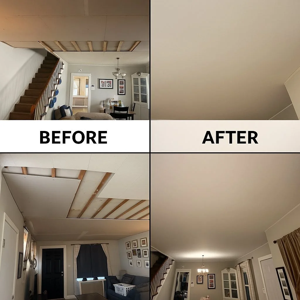 Drywall ceiling repair in Delco PA.
Remaining drop ceiling was removed and replaced with drywall, finished, and painted. 
Brookhaven PA