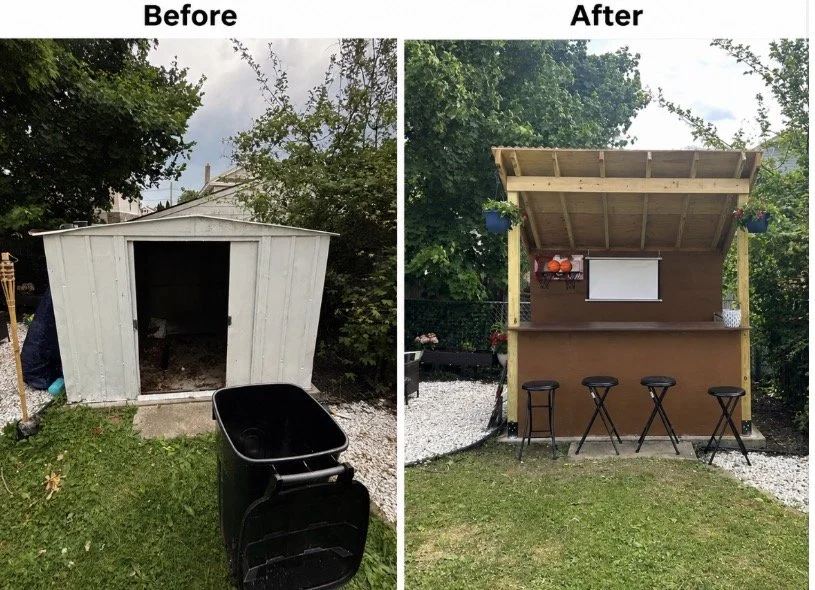 Shed removed so we could build this outdoor entertainment center/bar.