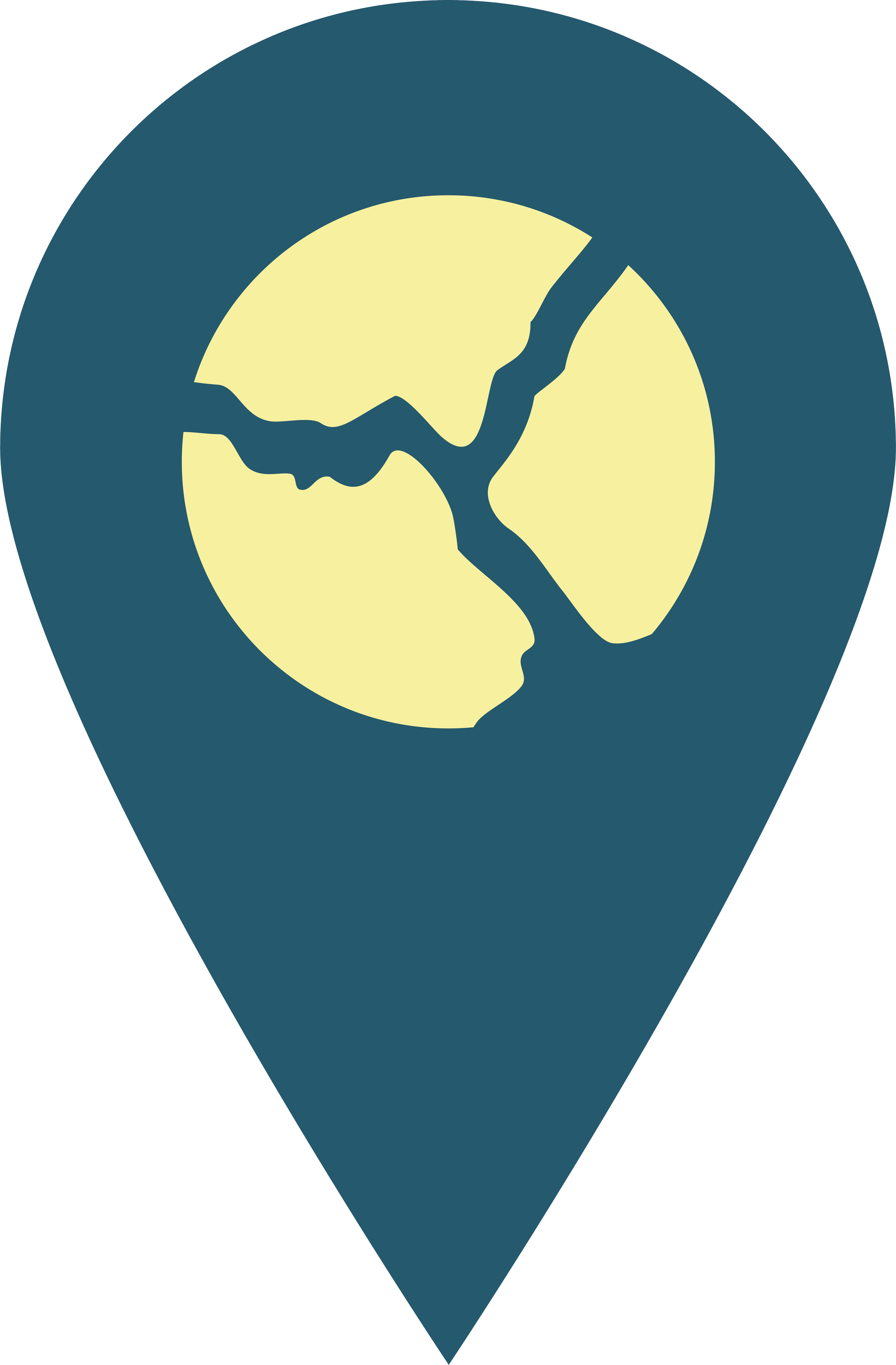 A map pin icon with a cracked globe inside it, representing global or environmental concerns.