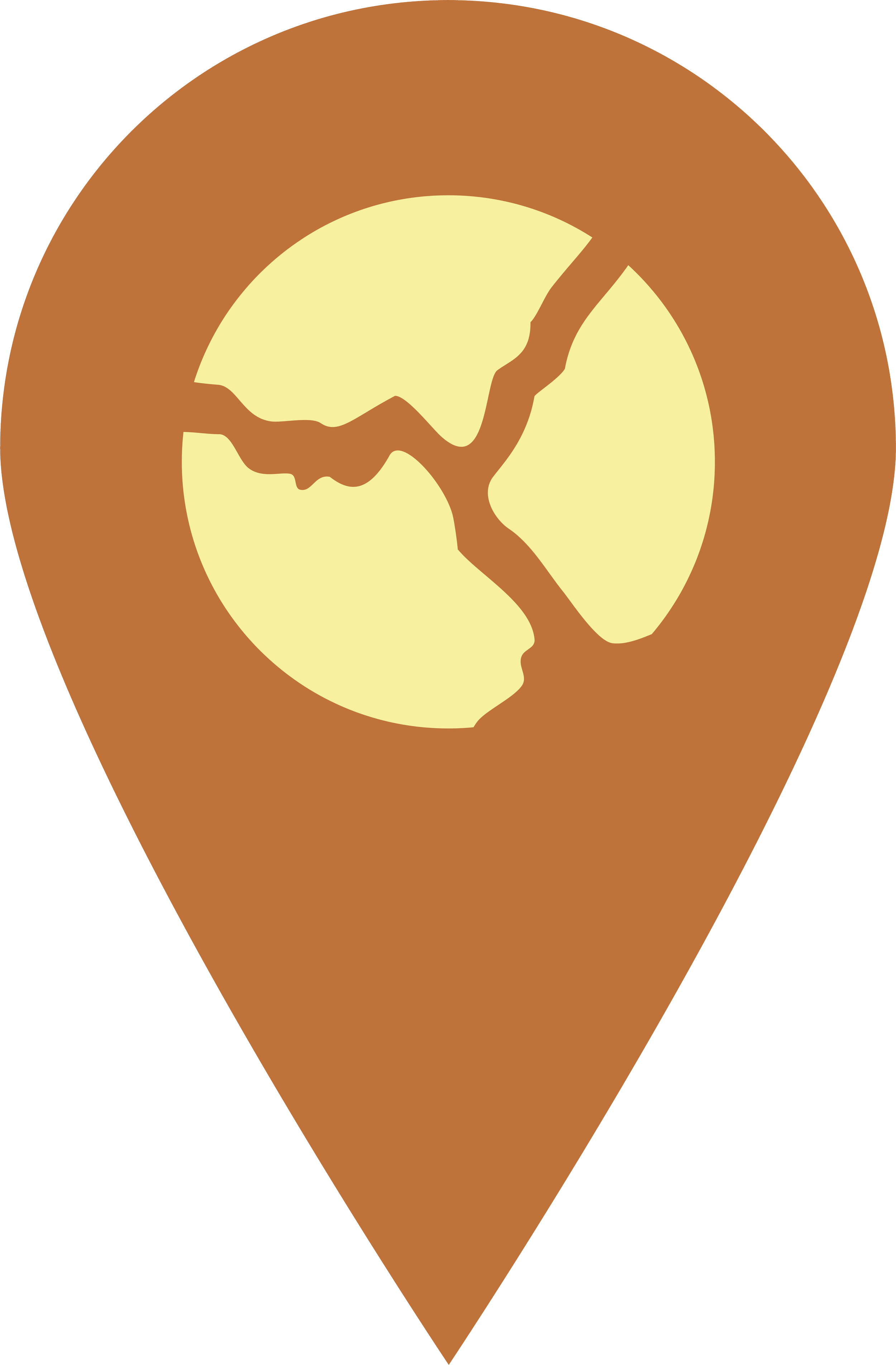 Graphic of a location pin with a cracked earth or dry landscape pattern inside.
