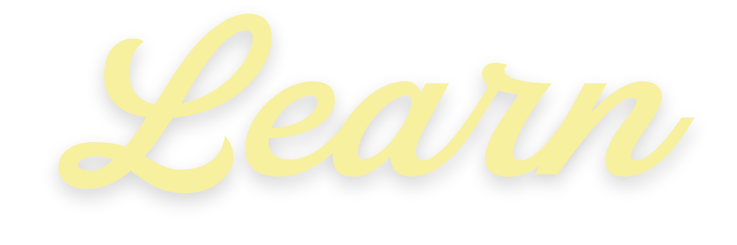 The word 'Learn' written in script font with a light yellow color.