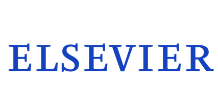 The Elsevier logo in blue letters with a black background.