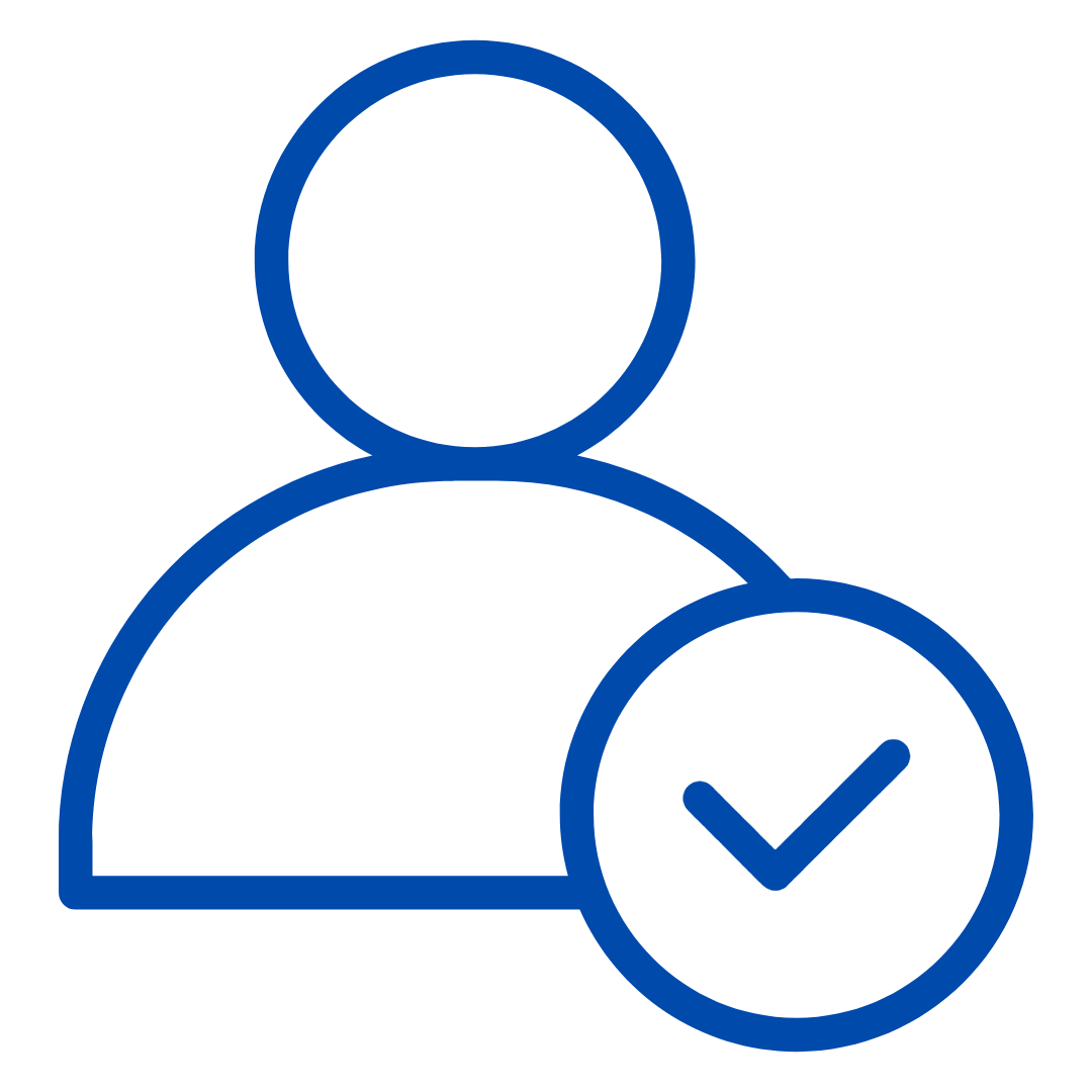 Outline of a person with a checkmark in a circle overlapping the lower right side.