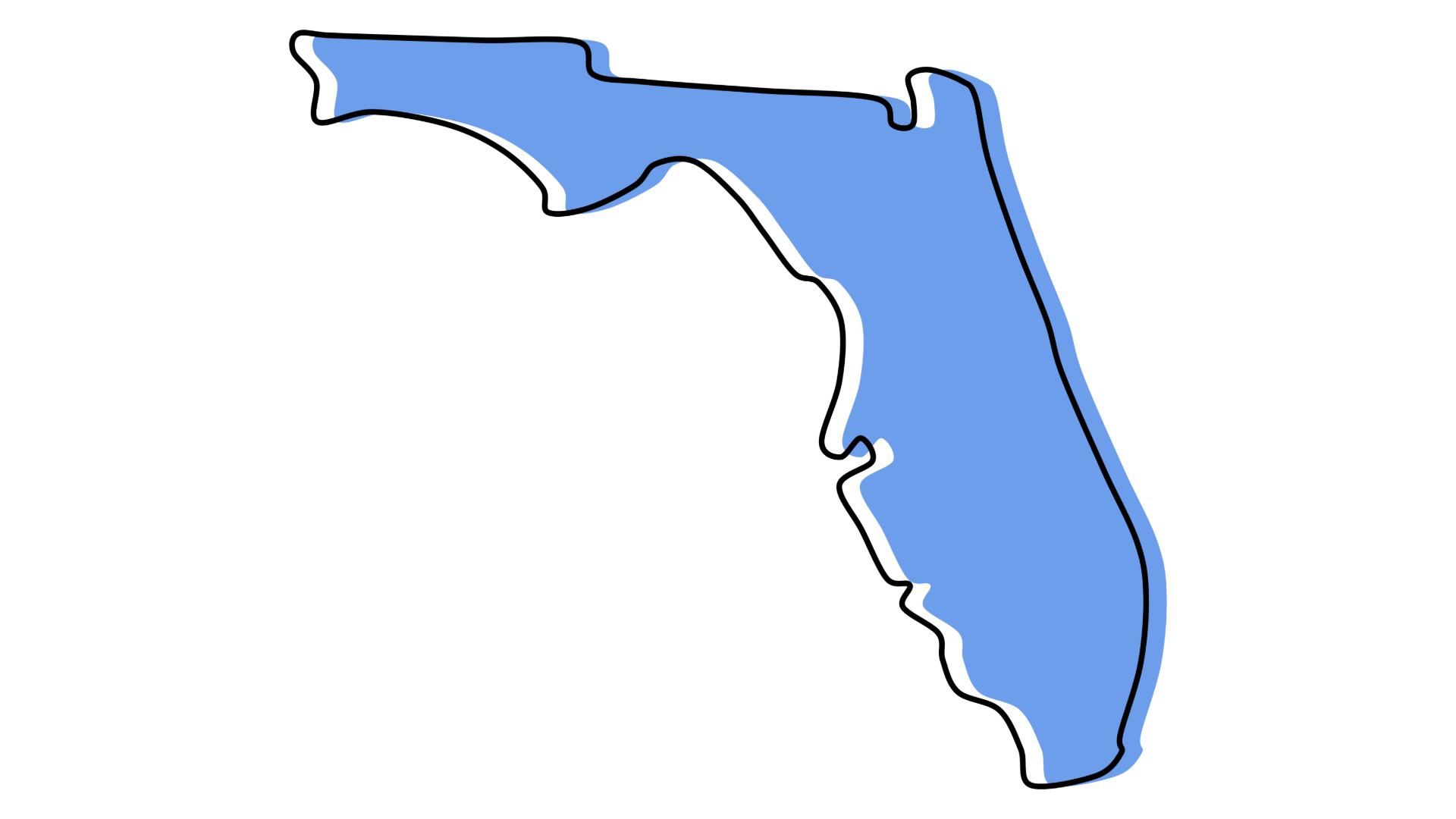Outline map of Florida with blue fill and black outlines.