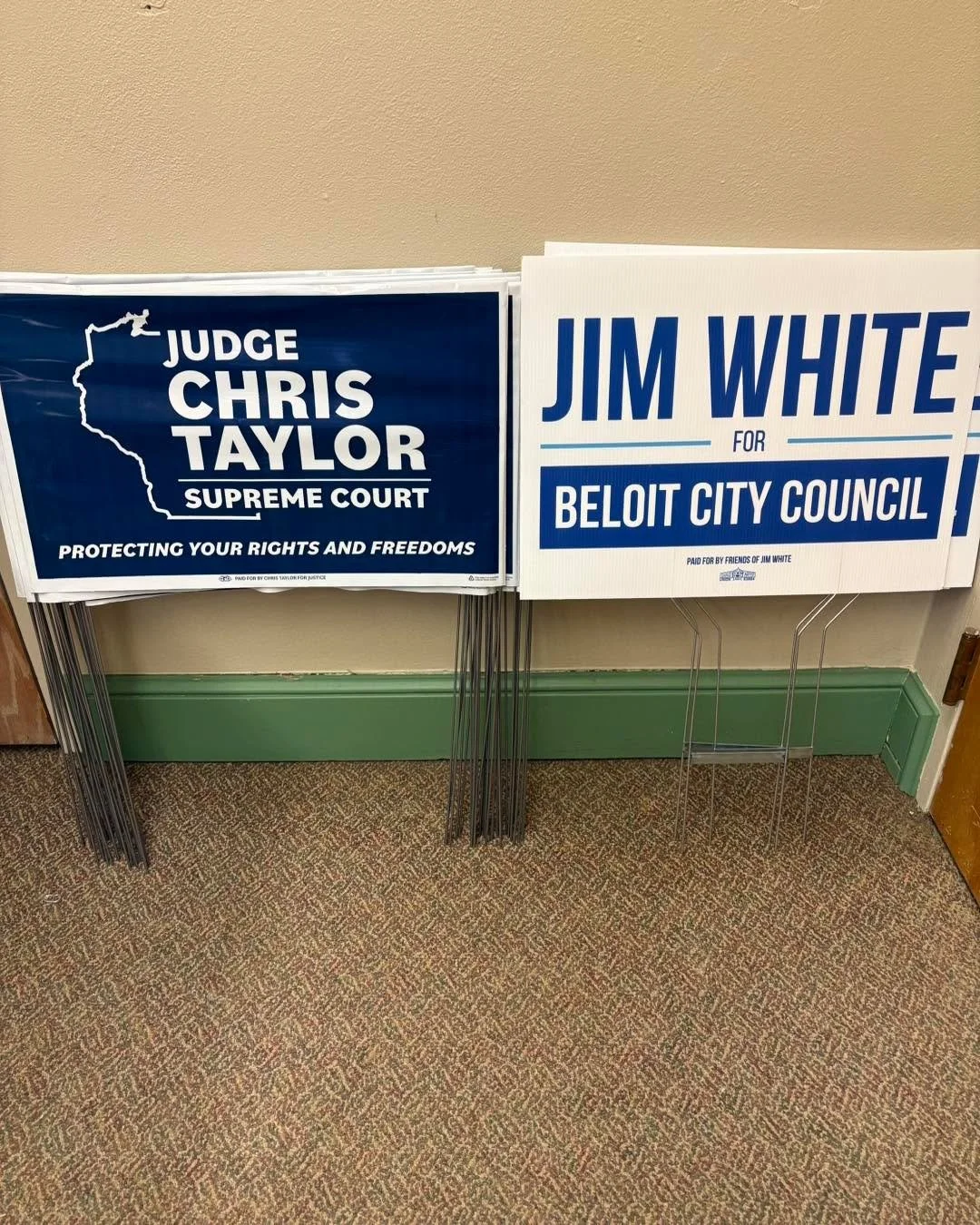 Come pick up a sign for Chris Taylor for Supreme Court and Jim White for Beloit City Council today at the Beloit Rock Dems office located at the Castle, 50 S Prospect. Signs available until 1 pm.