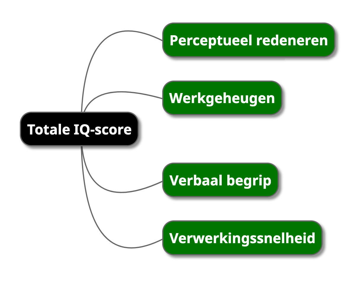 Afbeelding dat de verschillende indexen van een weshler intelligentietest weergeeft.