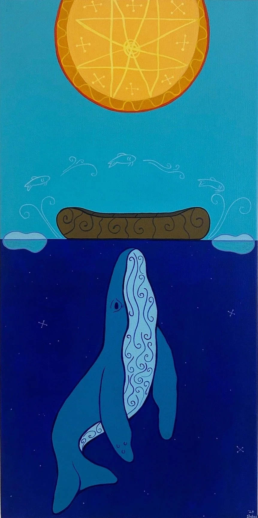 Serenade of Water - 8 Pointed Star Blue Whale Original Painting