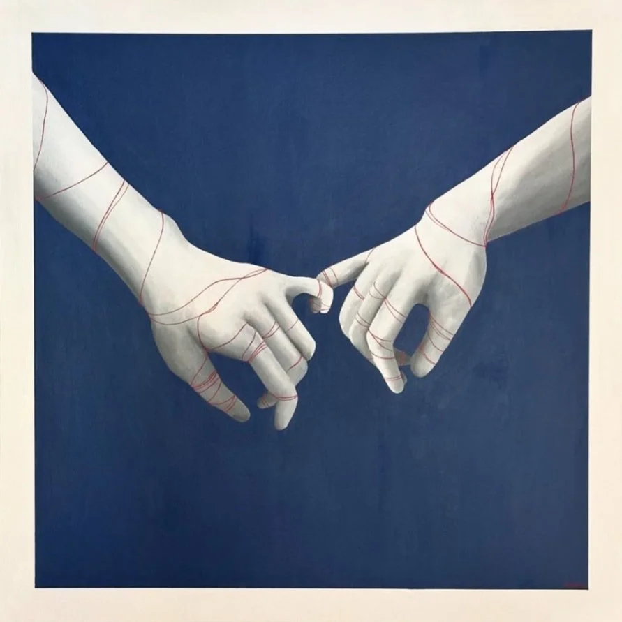 Red Thread of Fate - Red String Theory Hand Original Painting