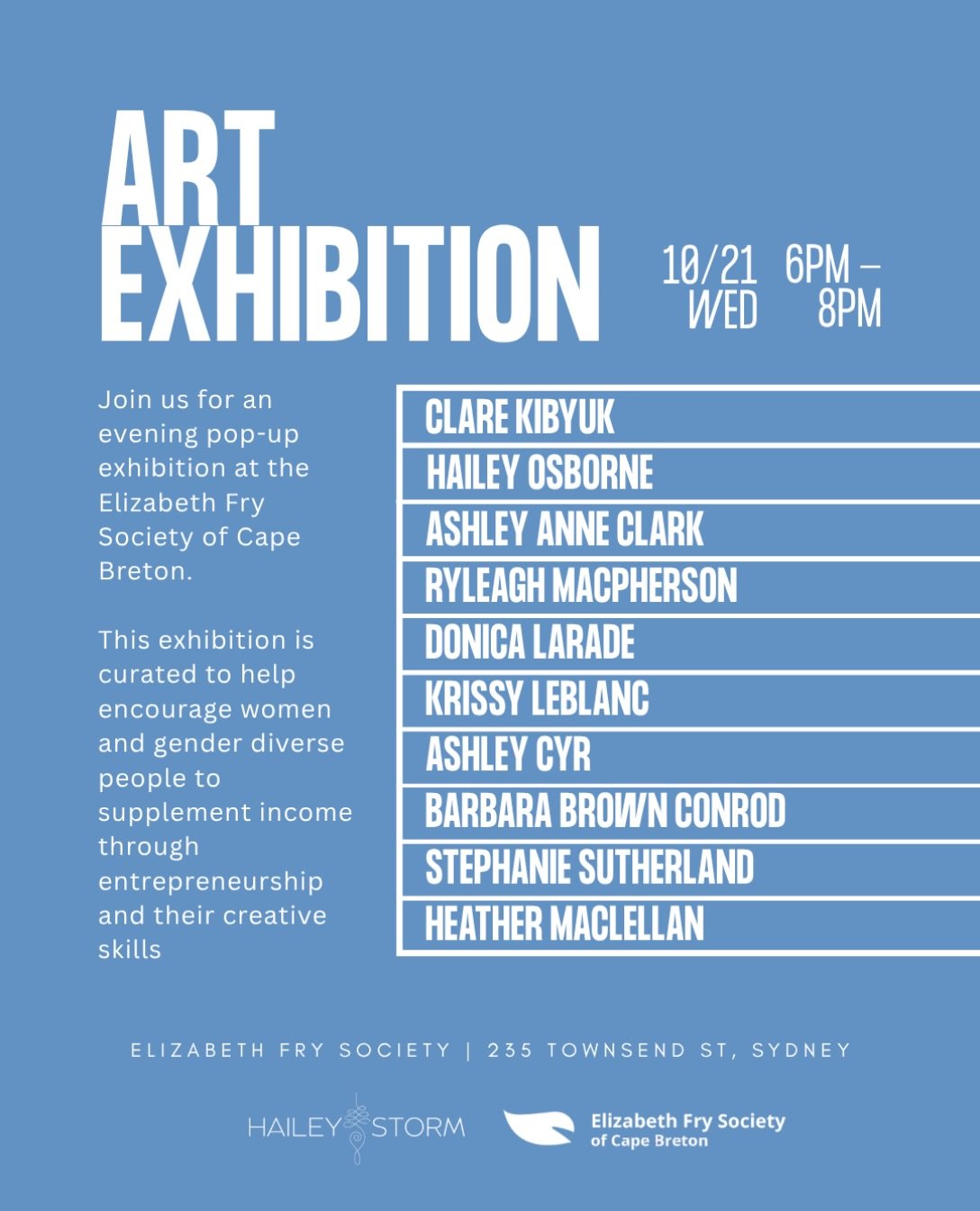 Elizabeth Fry Society asked me to co-curate a show with them this October. A quick turn around, but we got it ready to roll. 

A pop-up exhibition to encourage women and gender diverse people to utilize their creative skills to supplement their incom