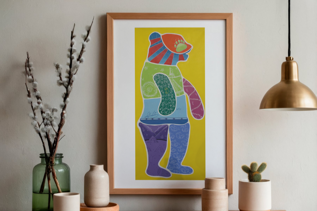 Quilted Muin - Indigenous Bear Petroglyph Fine Art Print