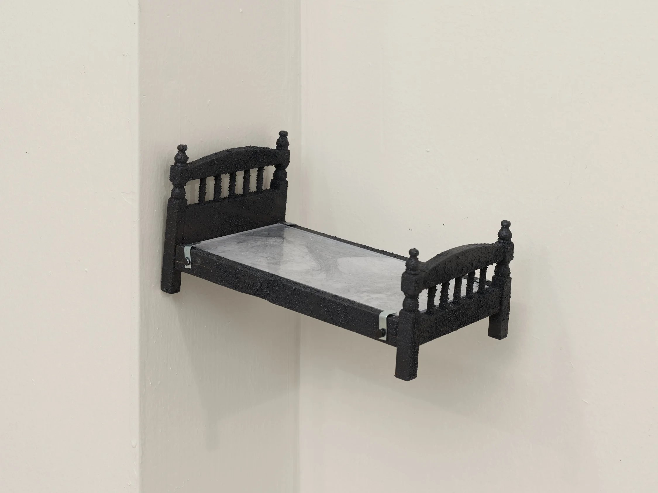 Naomi Hawksley
Untitled (Toy), 2026
graphite on vellum and newsprint, graphite powder, varnish, acrylic, gifted doll's bedframe
3.5 x 3.5 x 6 in