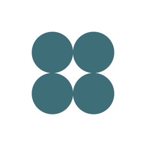 Four teal circles arranged in a square formation with a black background