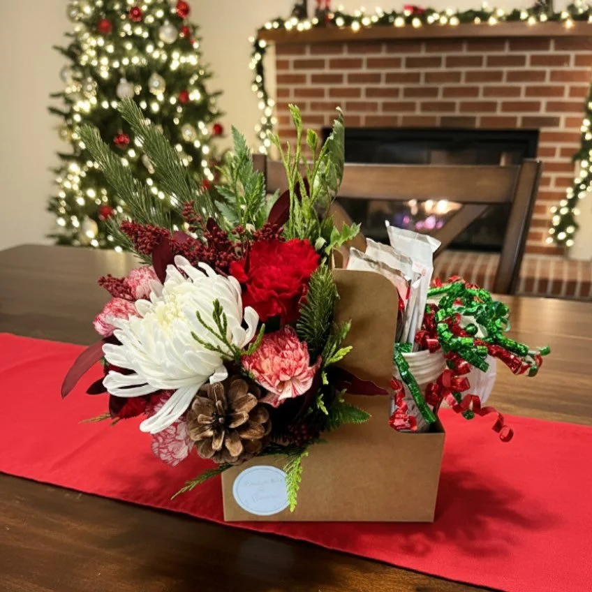 FLOWERS, COCOA, CHRISTMAS CHEER! WISHING YOU JOY THIS TIME OF YEAR! Neighbor gifts out in full force this season!