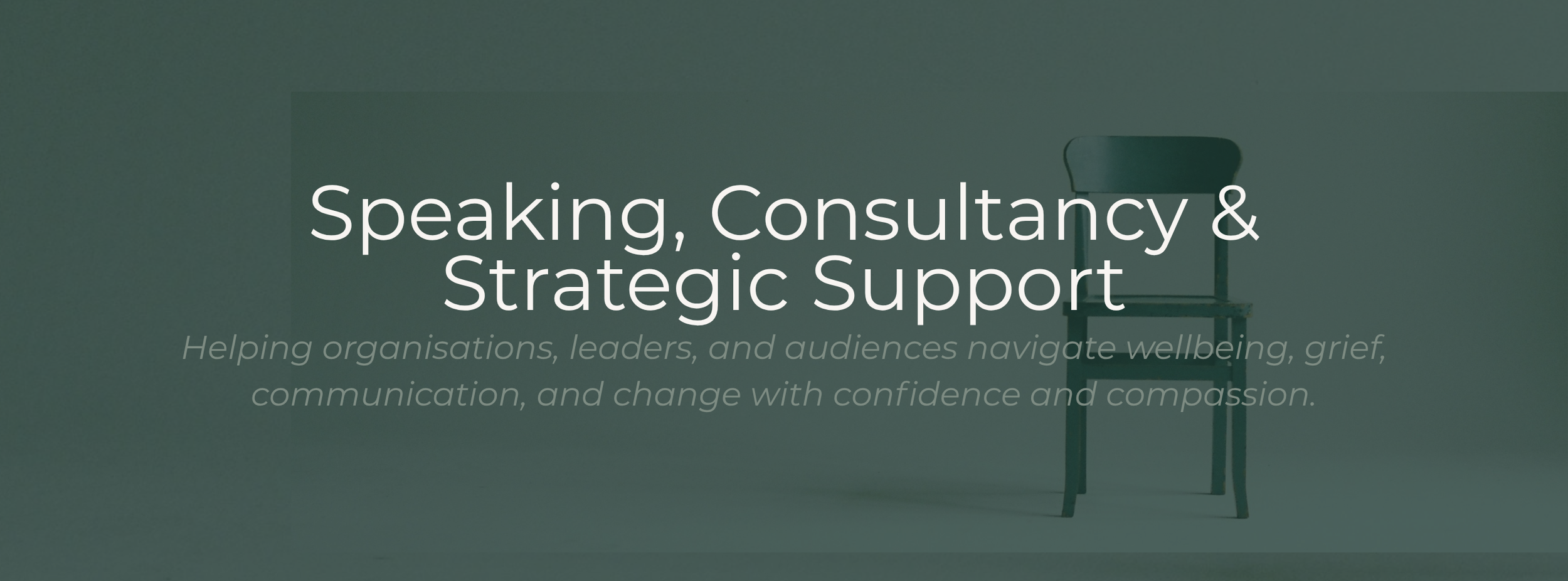 Single chair symbolising speaking engagements, workplace consultancy, and strategic organisational support.