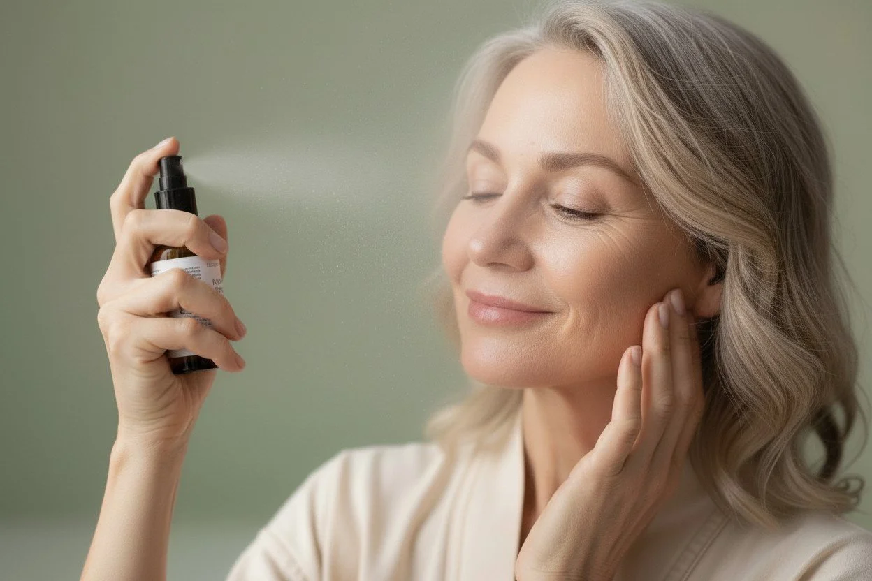 woman using a facial toner to restore suppleness and resilience to skin barrier
