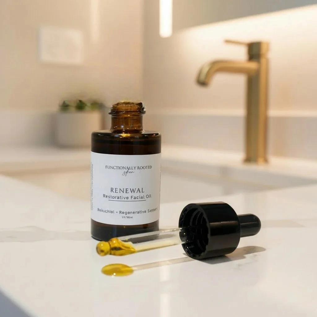 photo of a night time bakuchiol facial oil to help restore skin barrier and fine lines and wrinkles