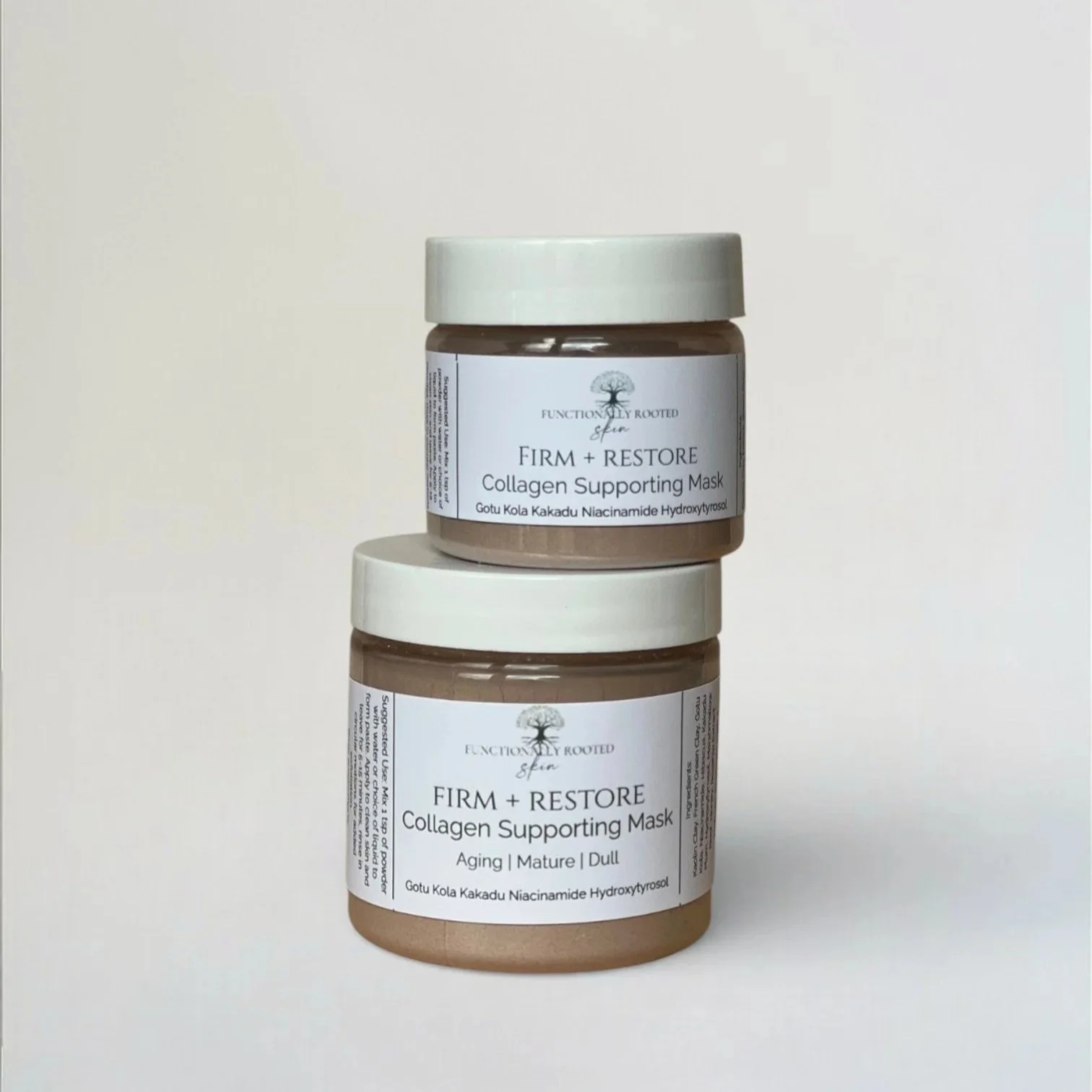 two jars of a clay mask that promotes firm skin and restoring the skin barrier