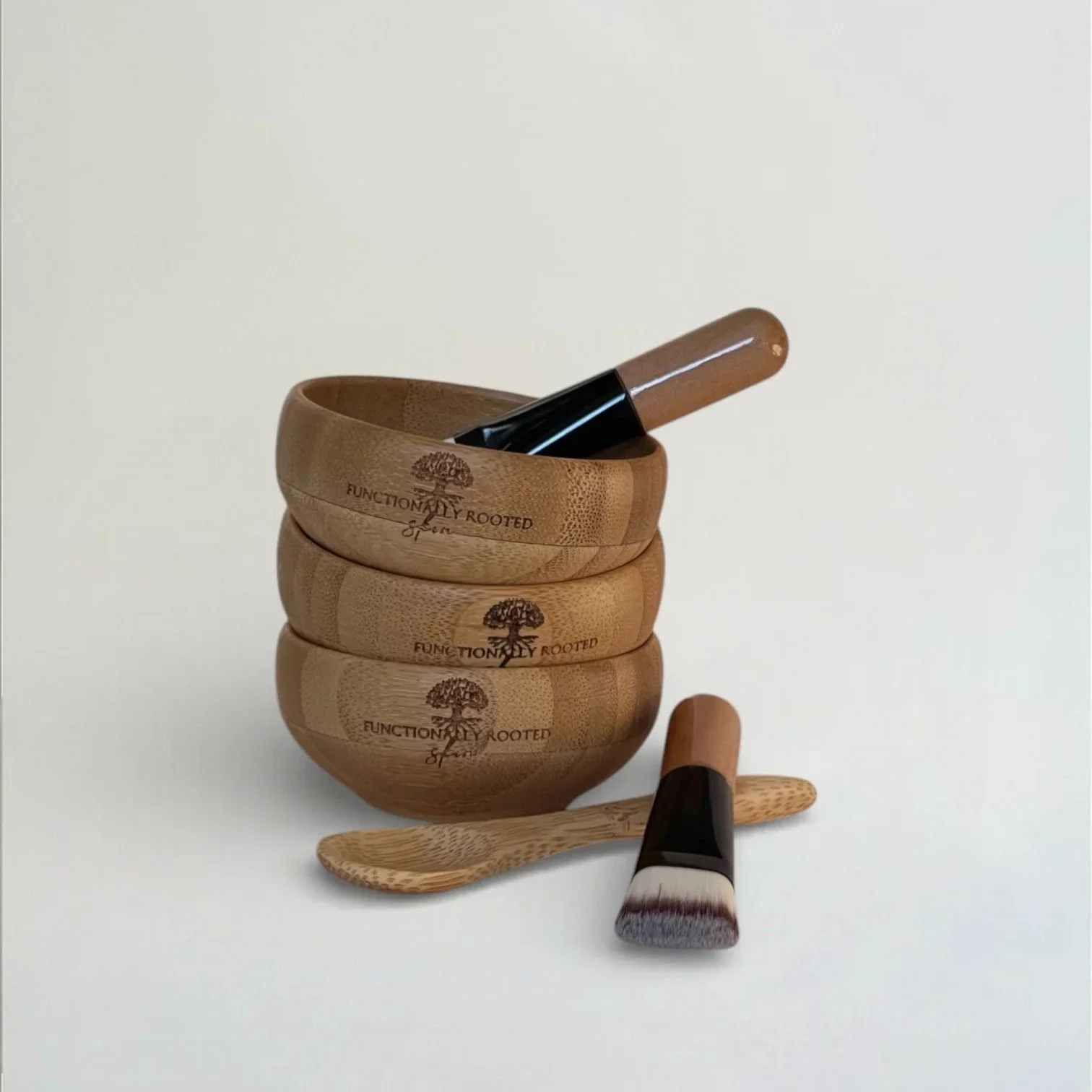 bamboo bowl set to mix powdered clay face masks
