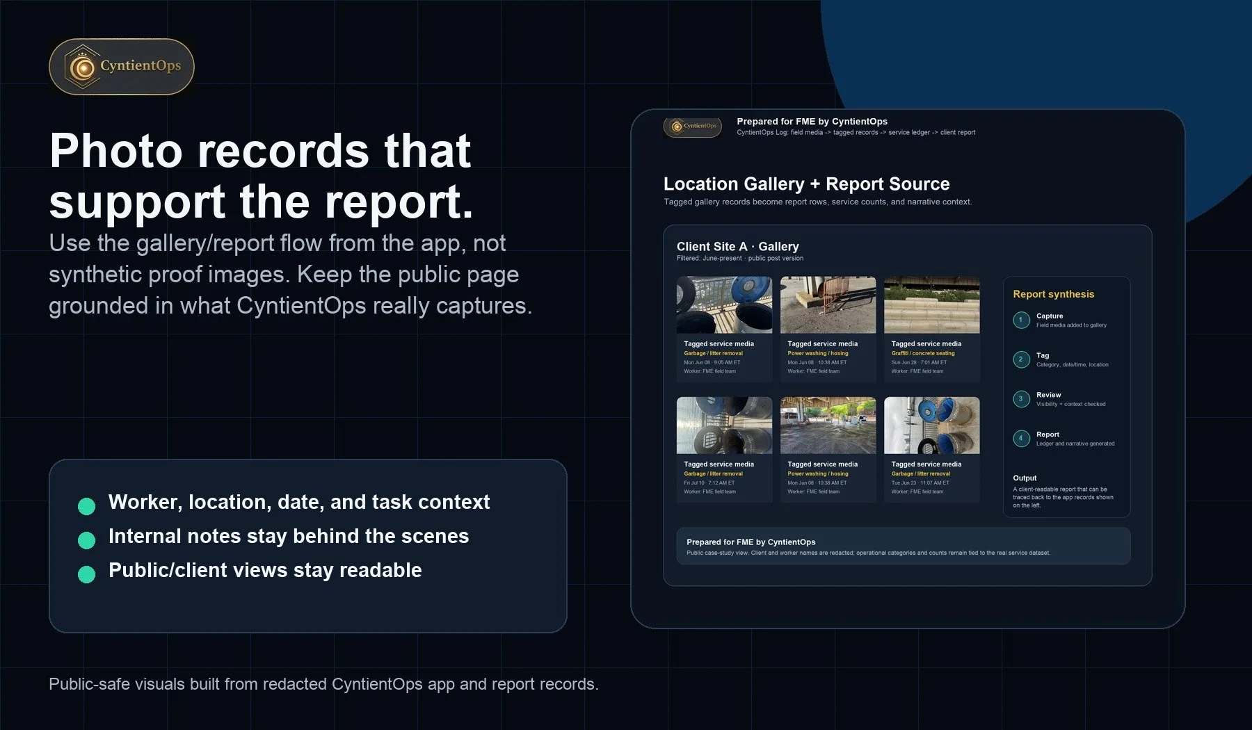 CyntientOps photo evidence gallery showing building work photos linked to documented operational records