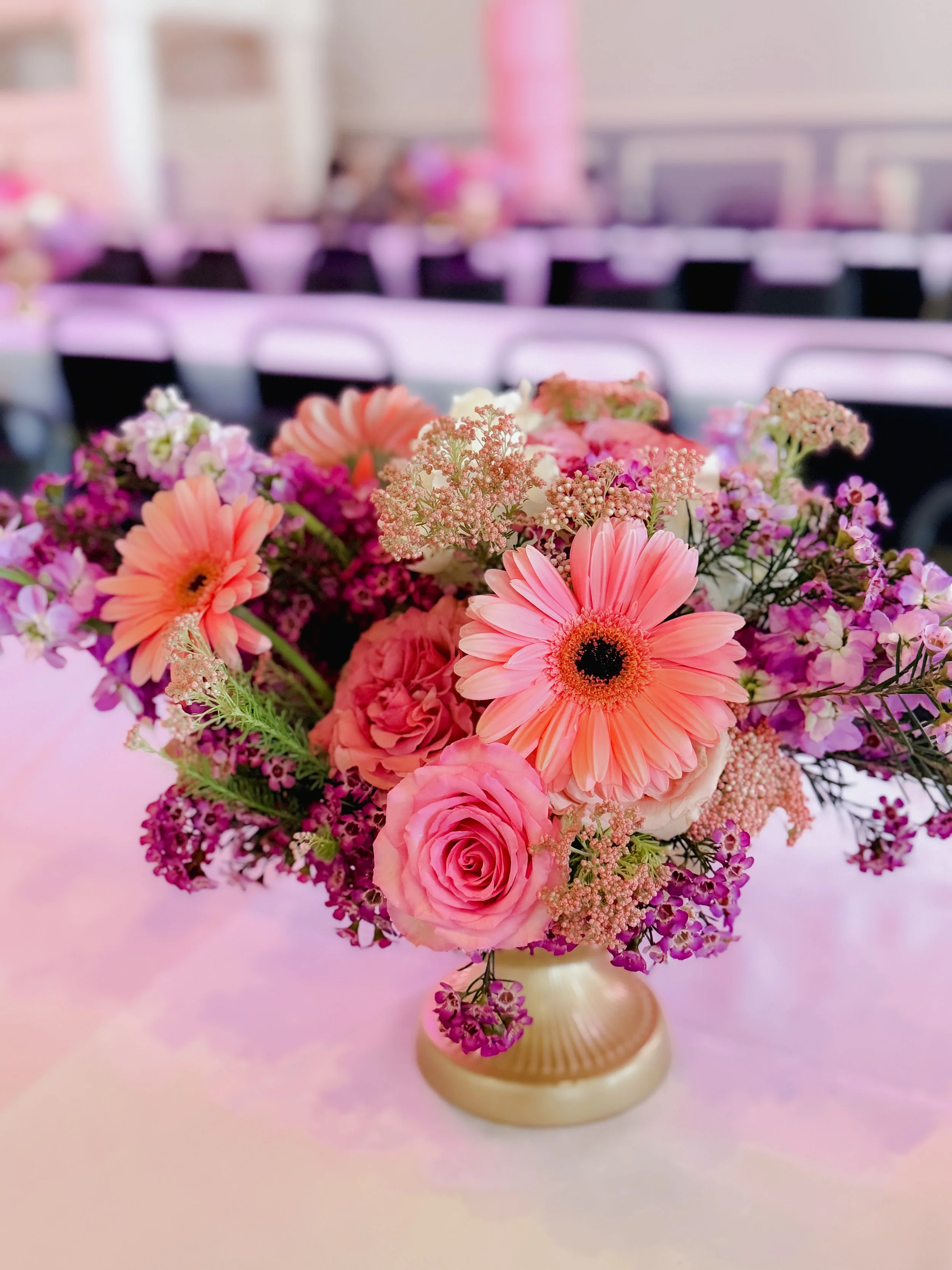 Bubble Gum Pink & purple Floral Centerpiece 