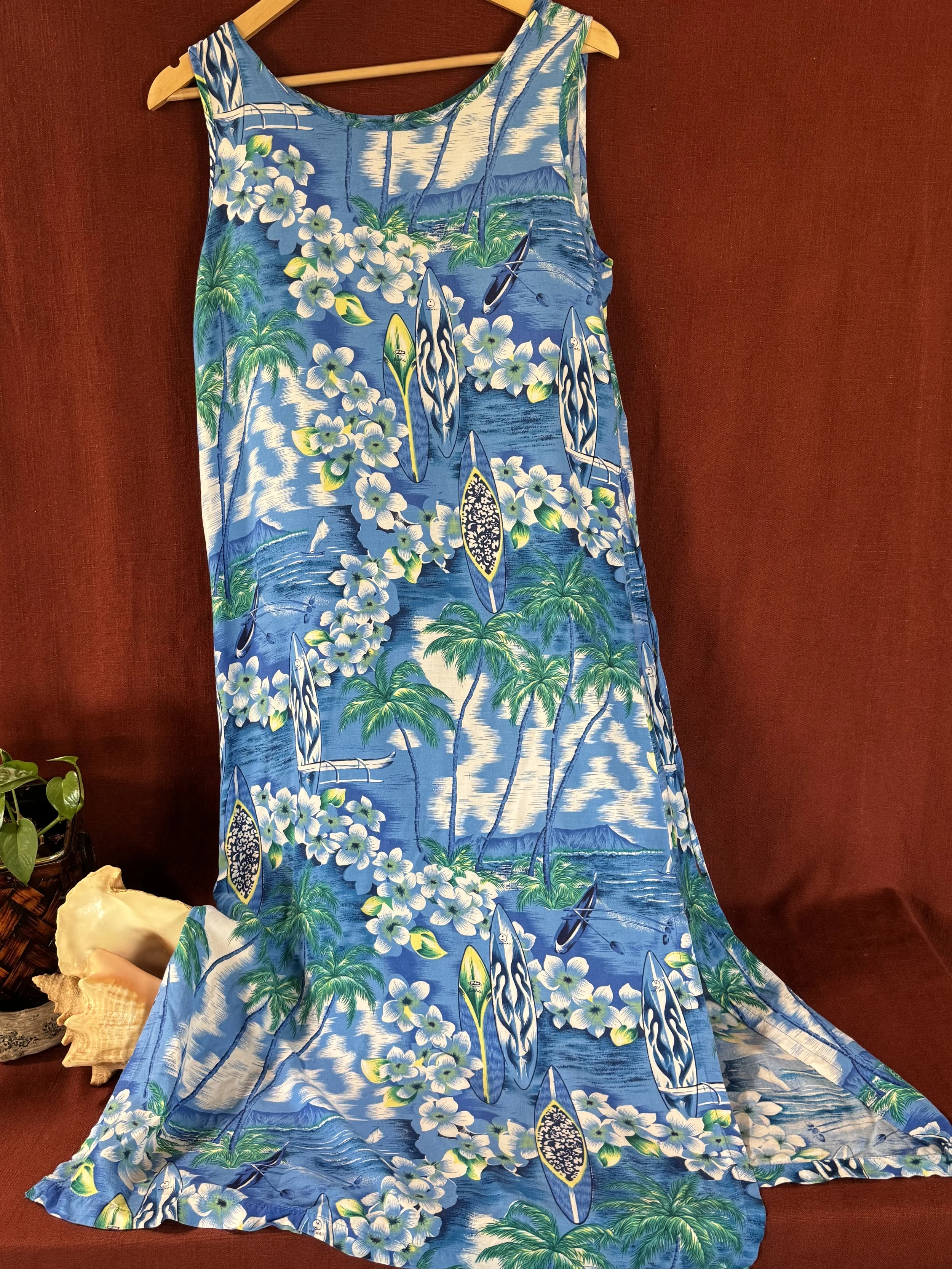 Hawaii Print Sun Dress, ankle length Slit sides