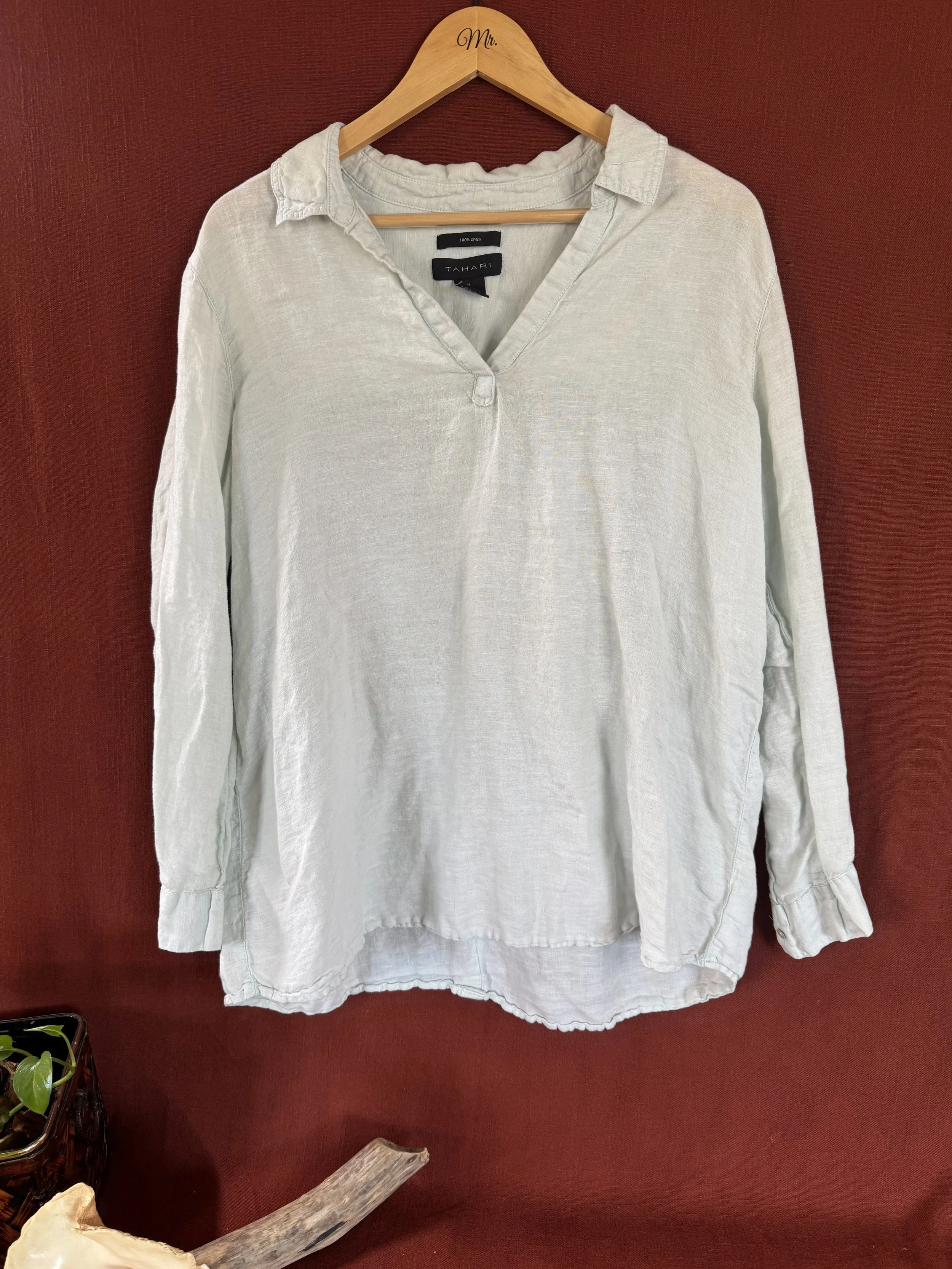 Linen Long Sleeve, Back Button Placket Blouse
