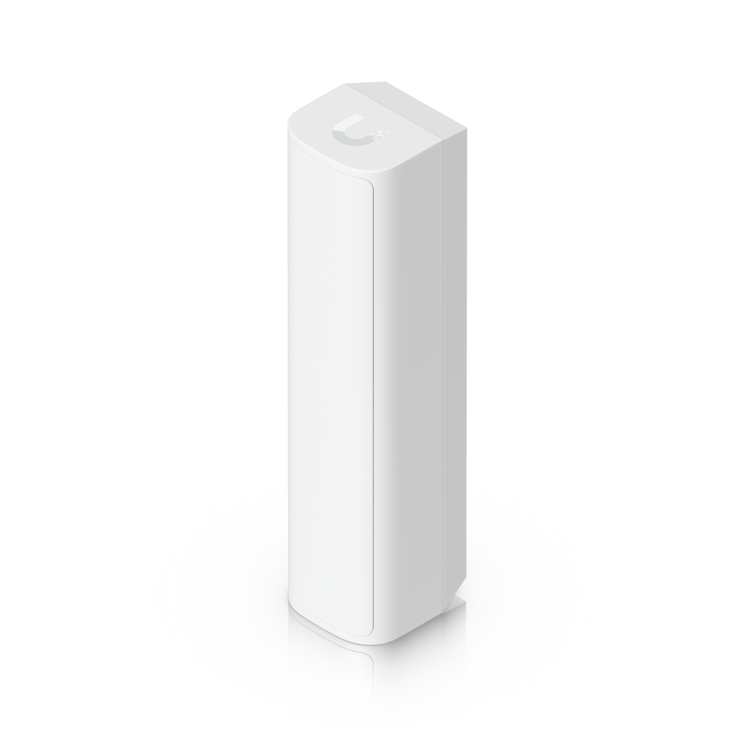 White tower-shaped device with a gray top, featuring a magnet icon and stars, set against a black background.