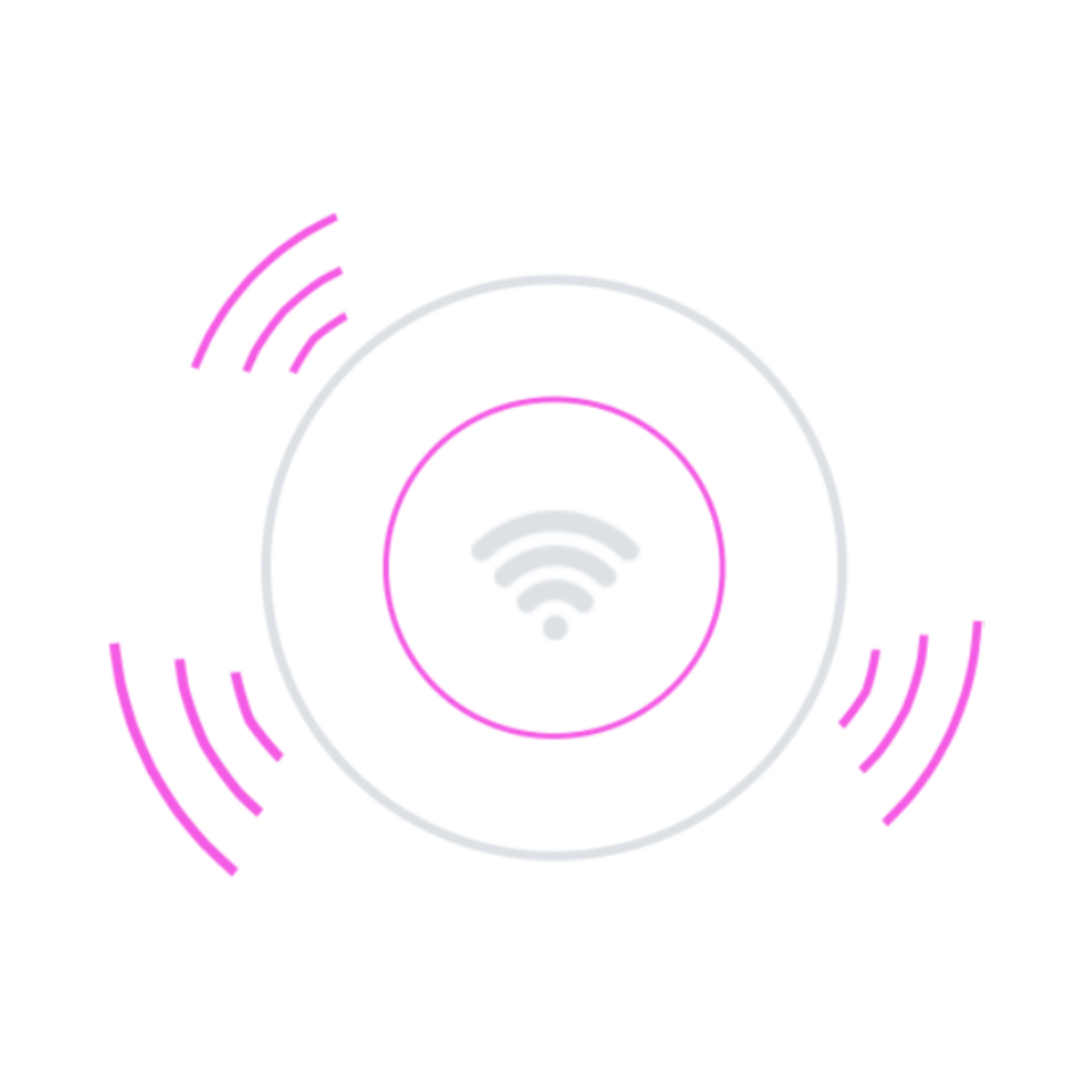 Wi-Fi symbol with concentric circles and sound waves radiating outward on a black background.