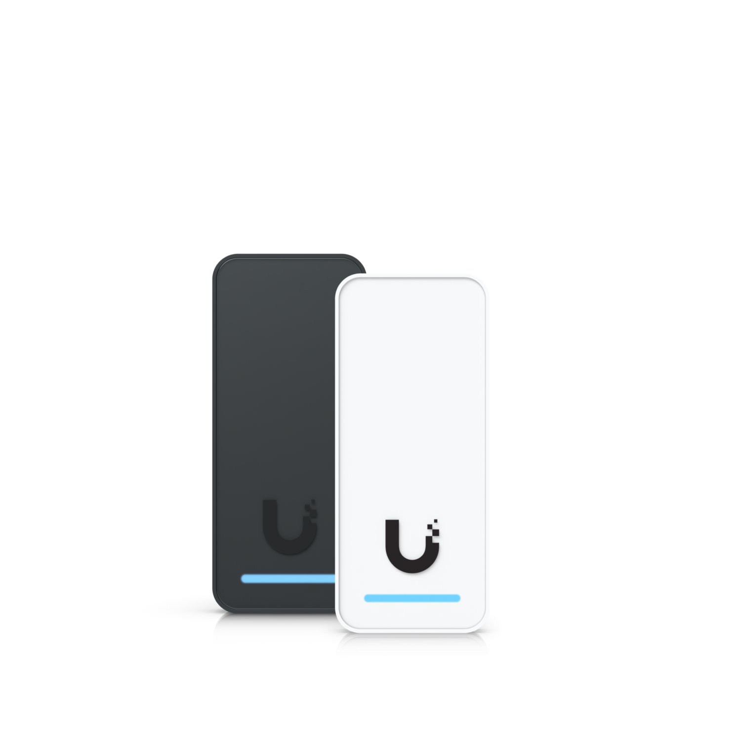 Two rectangular electronic devices, one black and one white, with rounded edges, displaying a stylized 'U' logo and a blue progress bar at the bottom.