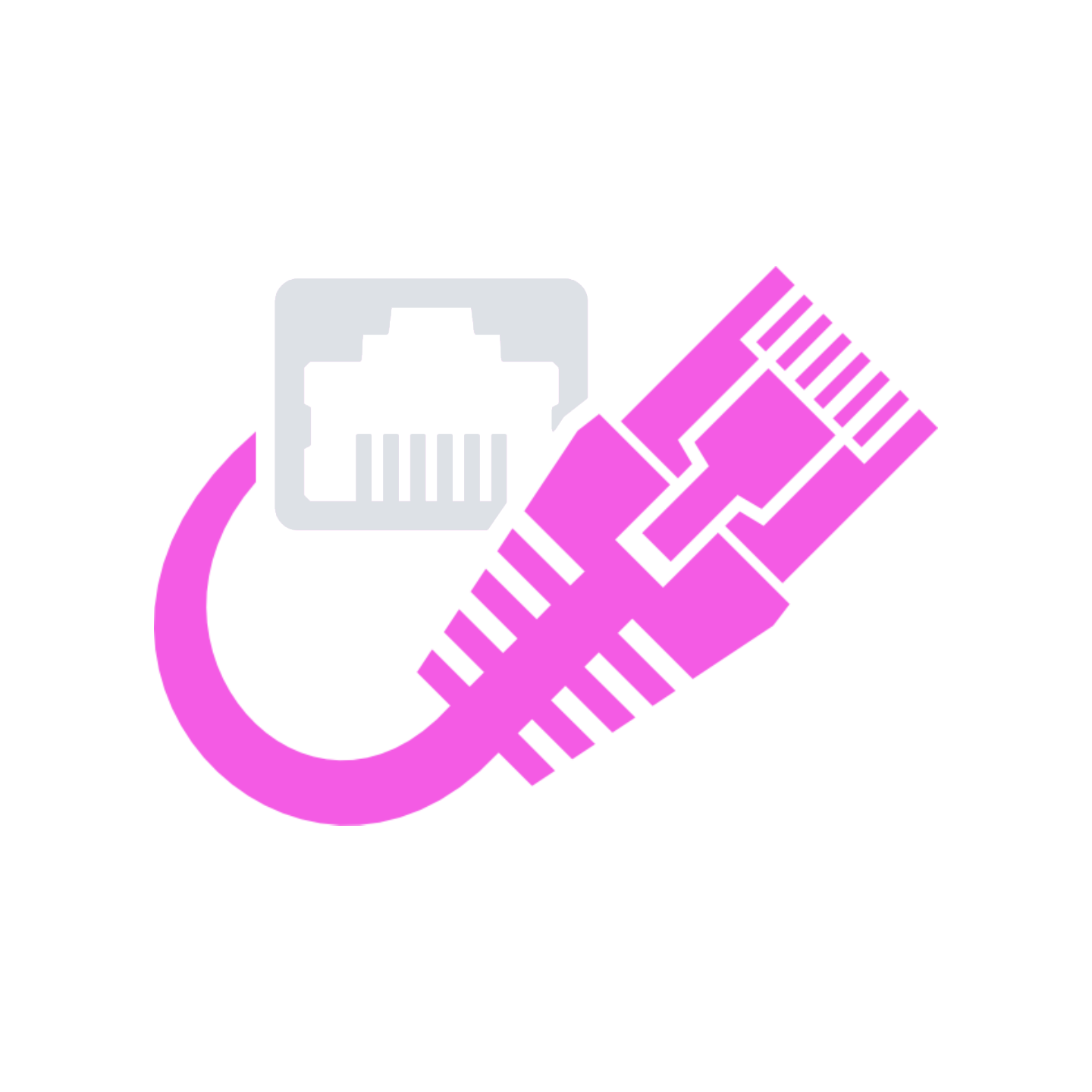 Icon of a pink microscope with a purple ruler and a gray network connector
