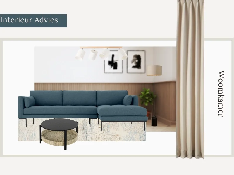 Visualisatie van woonkamer interieuradvies met comfortabele zithoek, zachte kleuren en warme en casa sfeer.  Interieuradvies, interieurontwerp en styling door En-Casa Interiors in Noord-Holland.