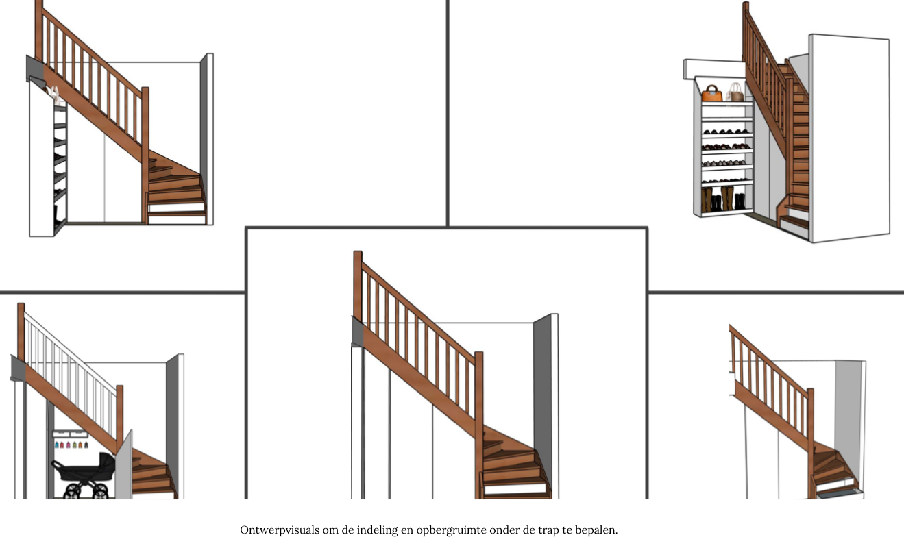 Ontwerpvisuals om de indeling en opbergruimte onder de trap te bepalen..png
