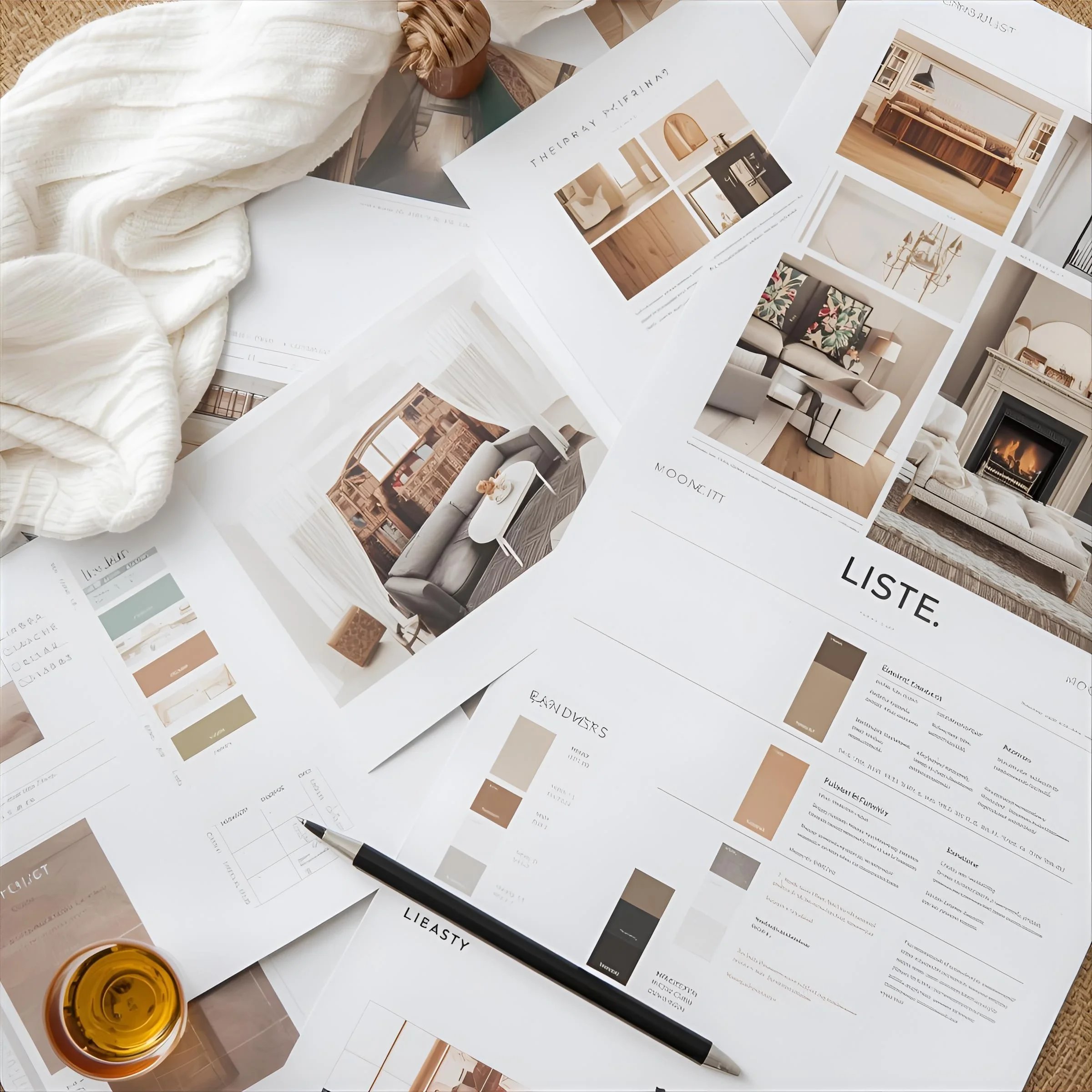 Interieuradvies met moodboards, kleurstalen en stylingplan op tafel – voorbereiding van een interieurontwerp voor een woning in Heemskerk, Uitgeest, Alkmaar of Noord-Holland.