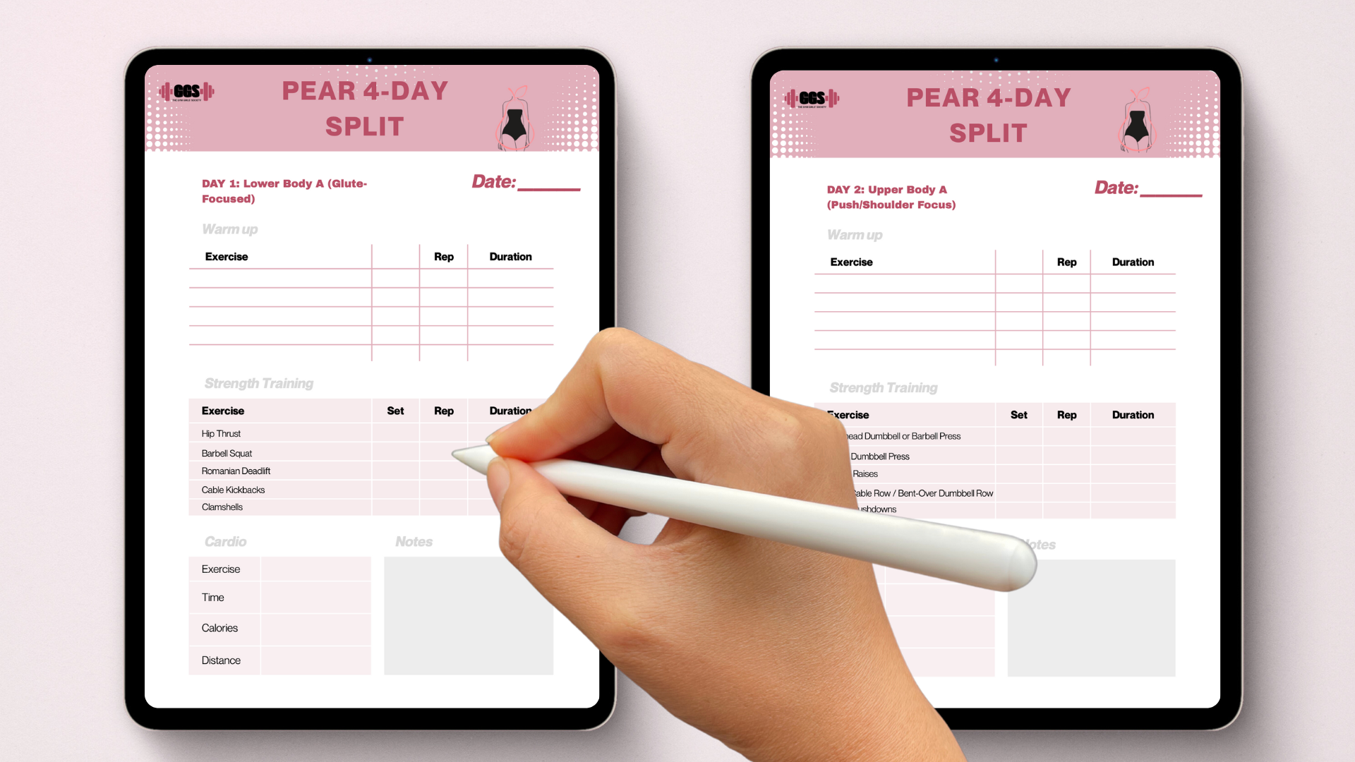 Pear Body Type : 4-Day Split Workout  Planner