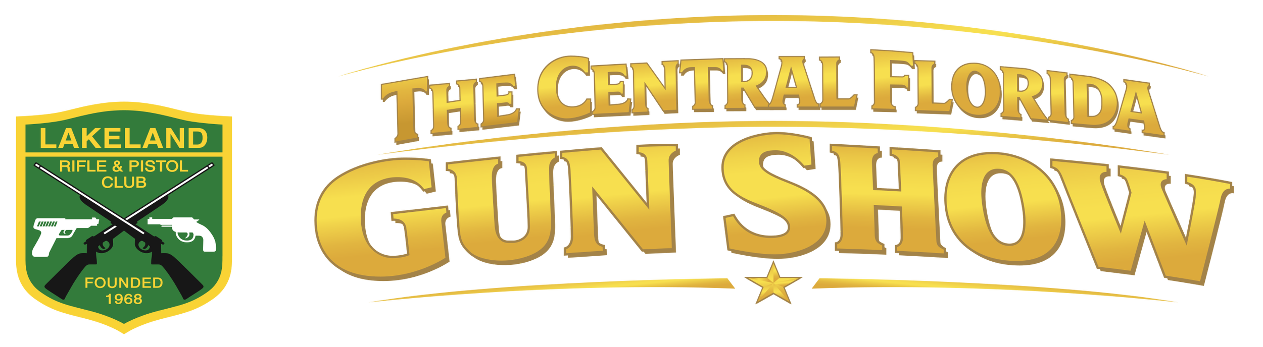 The Central Florida Gun Show logo with the Lakeland Rifle & Pistol Club shield logo offset on the left.