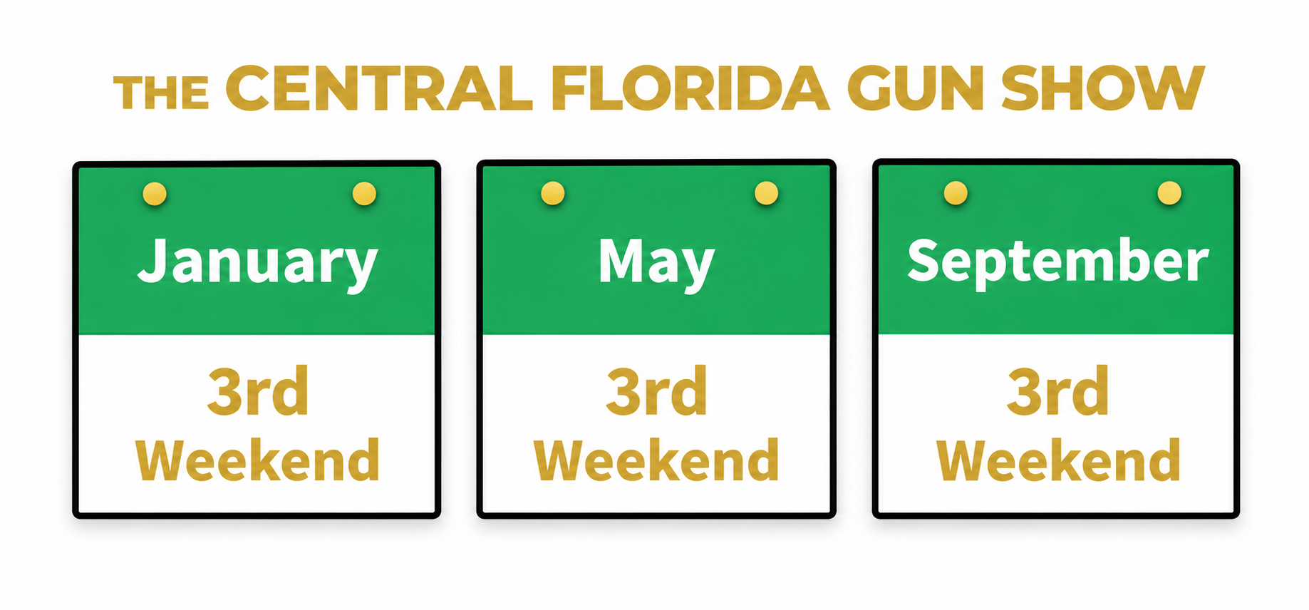 Calendar graphic for The Central Florida Gun Show, showing "3rd weekend" for each month: January, May, and September