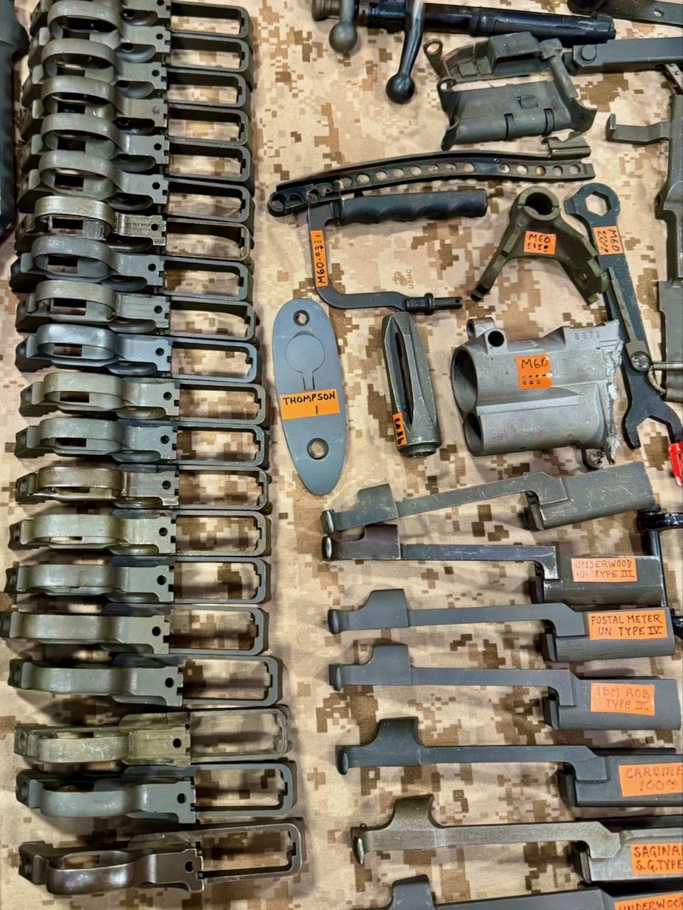 Gun parts displayed for sale