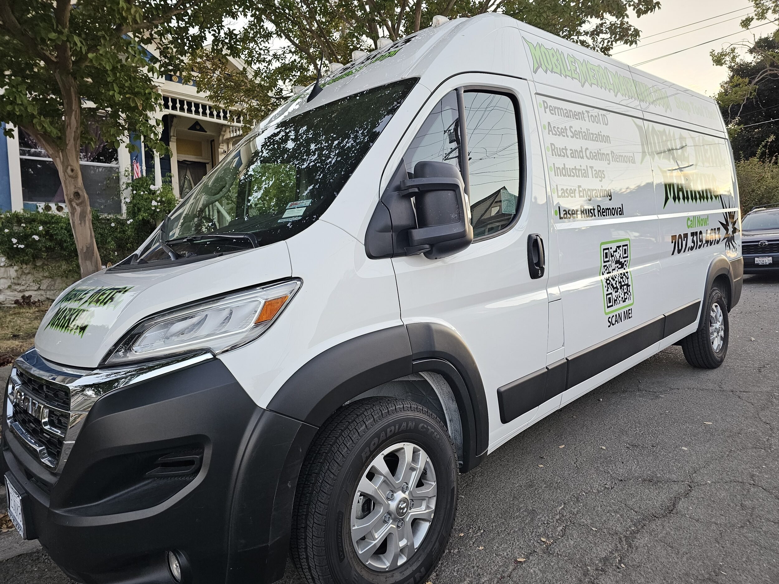 Mobile Metal Marking service van, a mobile laser workshop based in Benicia, CA