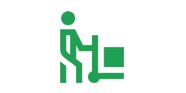Green icon of a person delivering crates to a client