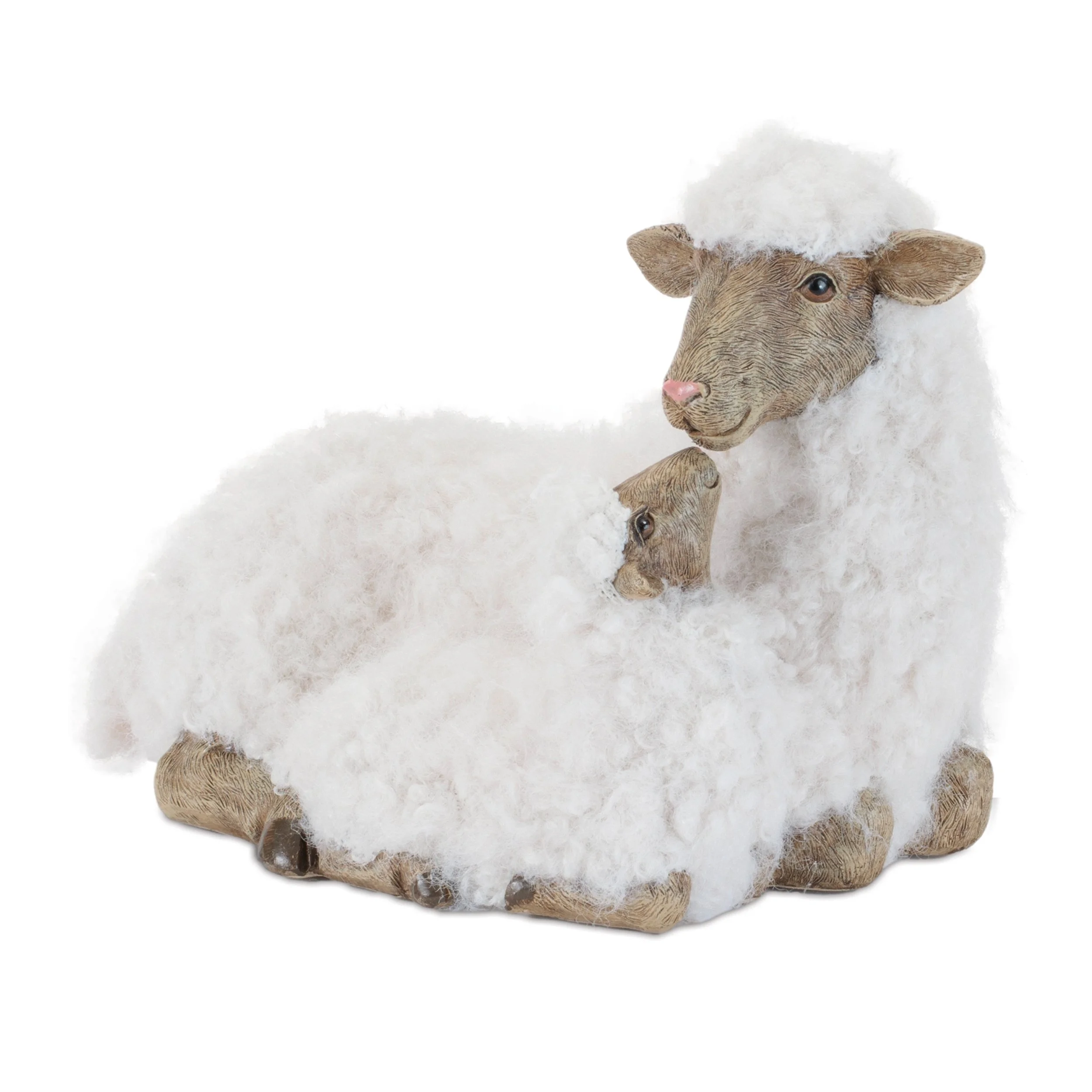 Furry Sheep with Lamb Figurine 11"H