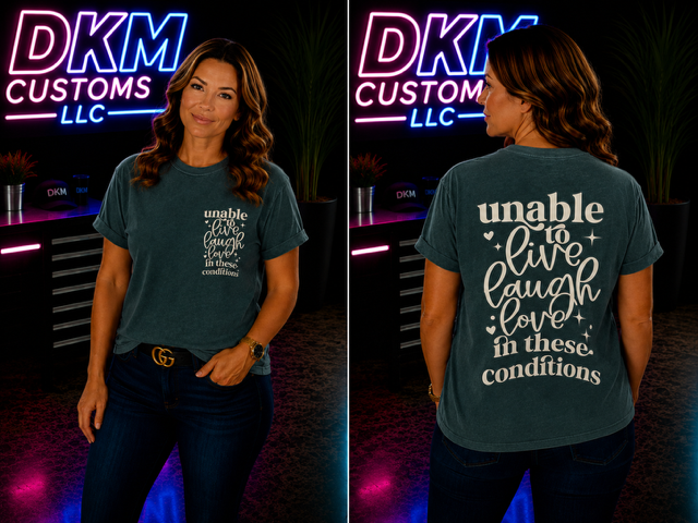Unable to Live, Laugh, Love” Black T‑Shirt – Large, Front & Back Print, Ready to Ship