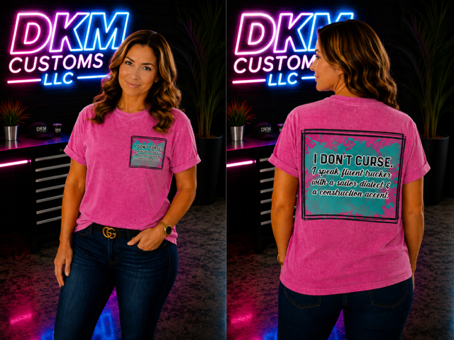 Fluent Trucker, Sailor & Construction” Pink T‑Shirt – Large, Front & Back Print, Ready to Ship