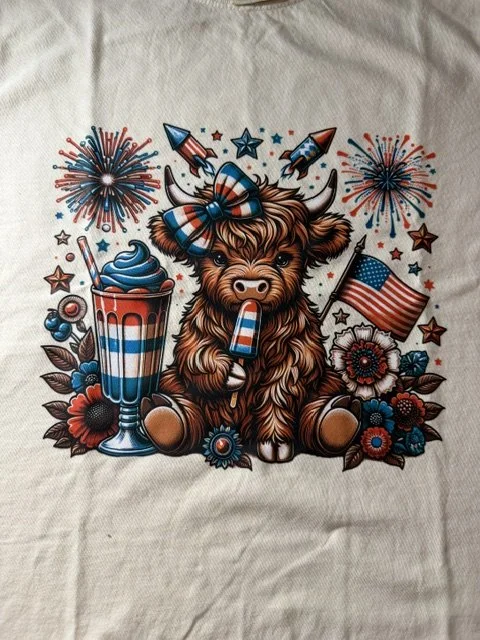 Red, White, Blue Highland Cow