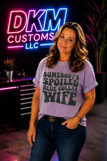 Somebody’s Spoiled Blue Collar Wife” Purple T‑Shirt – Large, Ready to Ship