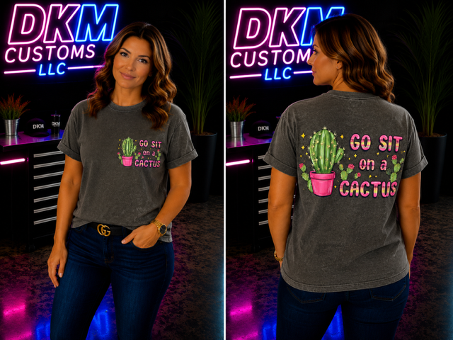 Go Sit on a Cactus” Army Green T‑Shirt – Medium, Front & Back Print, Ready to Ship