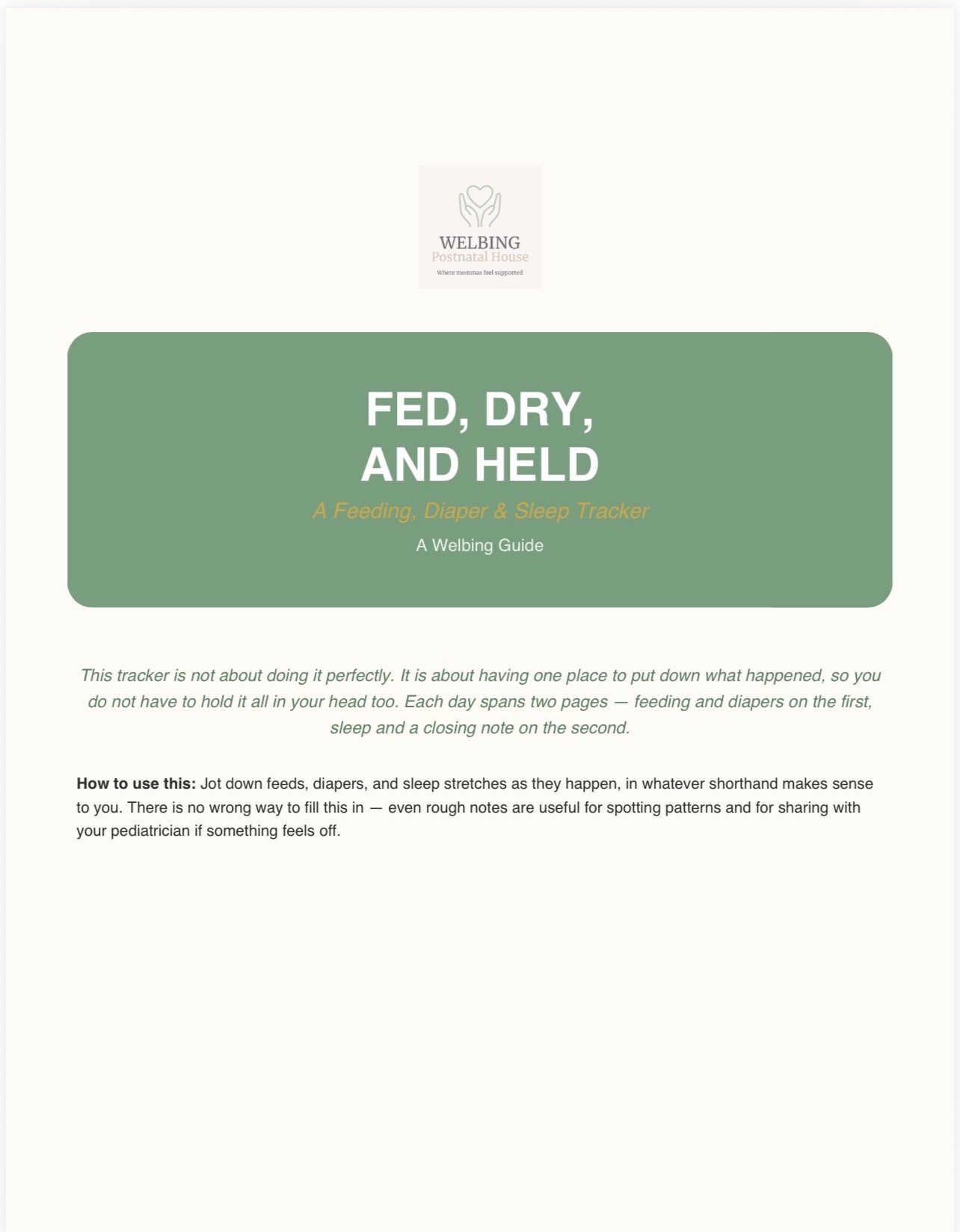 Newborn Feeding Diaper Sleep Tracker PDF | Printable Baby Log Book | Postpartum Gift | Fed Dry and Held Daily Tracker Digital Download