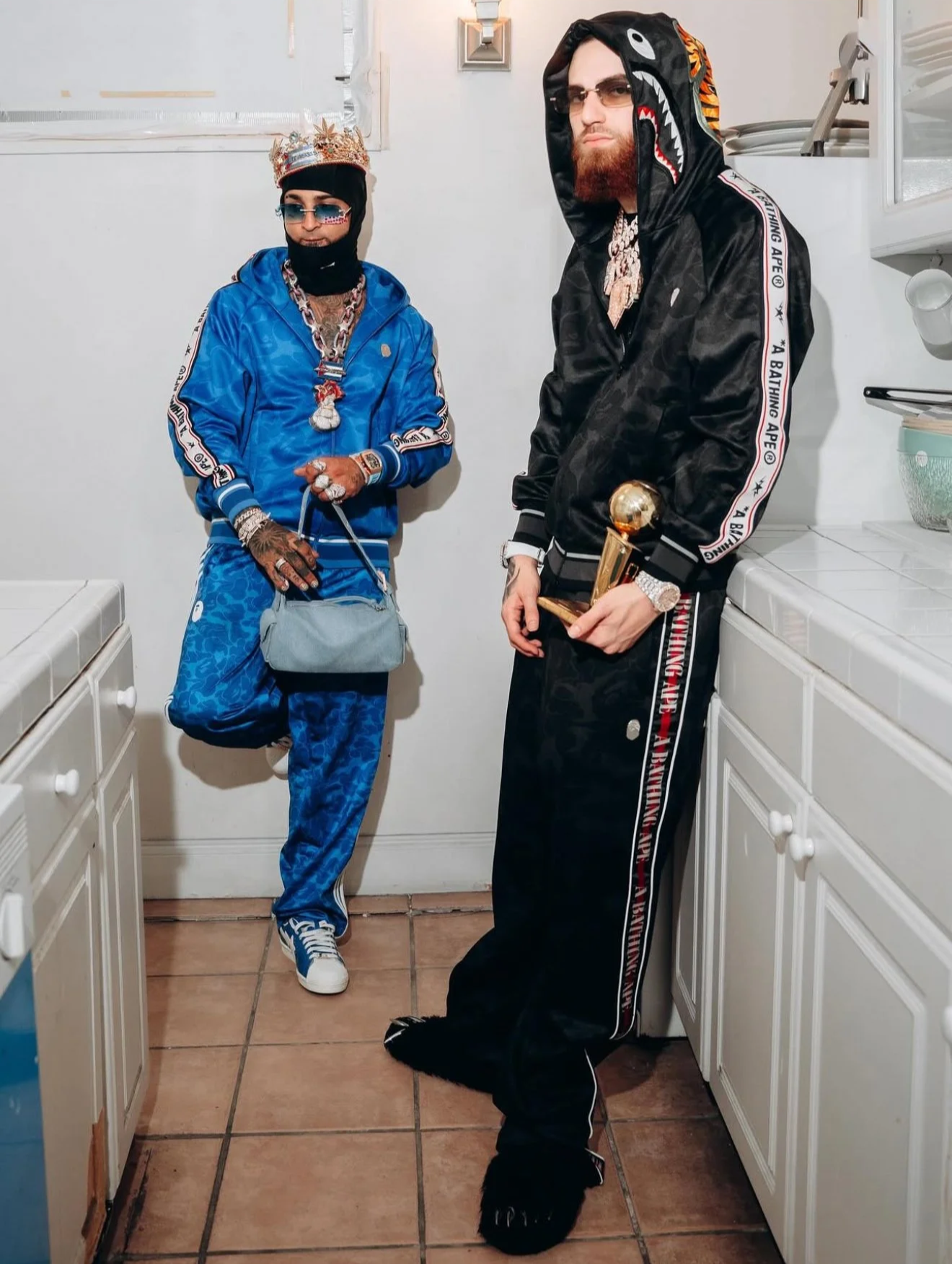 Hades (Right) in FW24 BAPE Tonal Camo Track Jacket & Track Pants