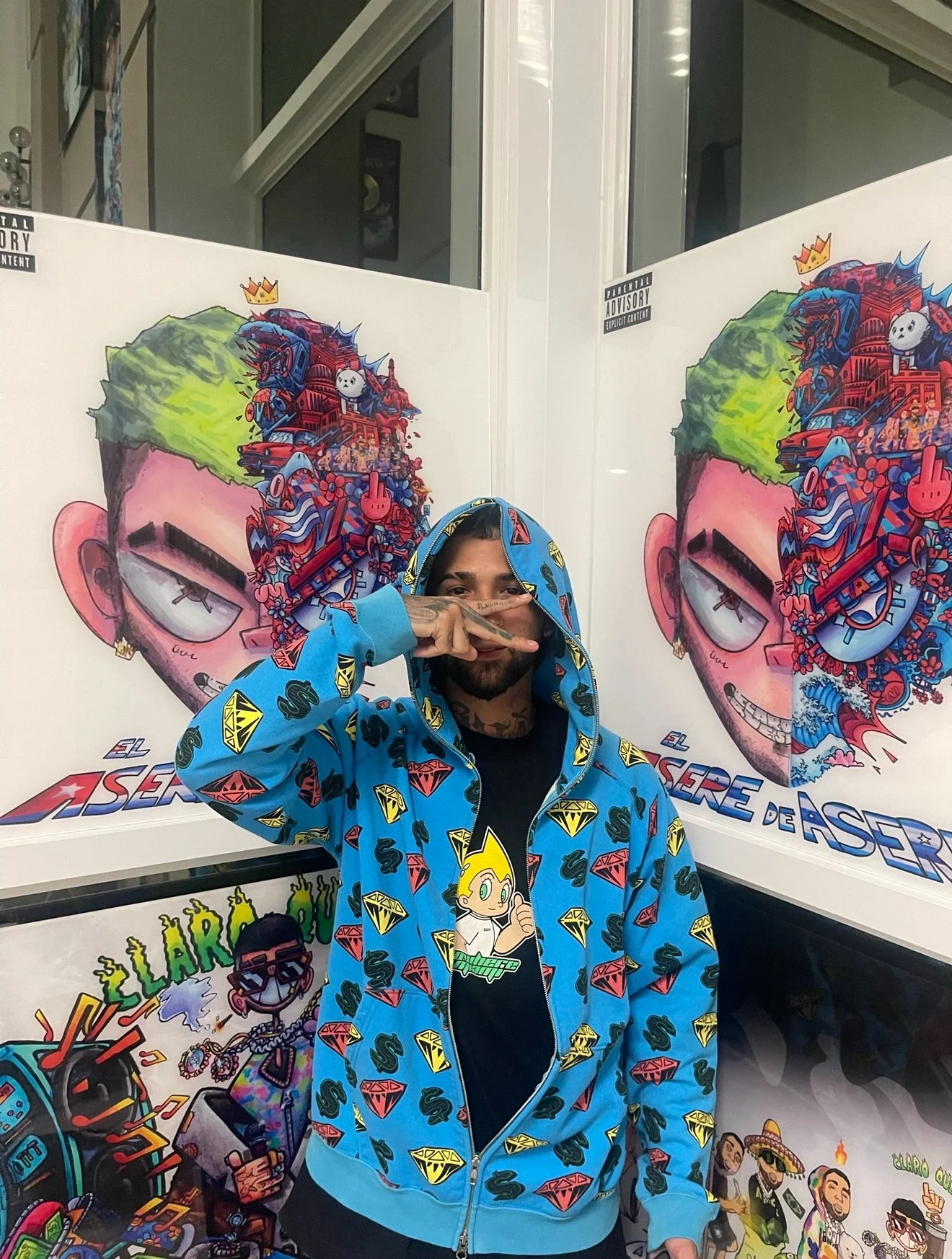 Ovi in an archive 2003 Billionaire Boys Club Diamonds & Dollars Full-Zip Hoodie and Nowhere Miami Astro Saiyan T-Shirt